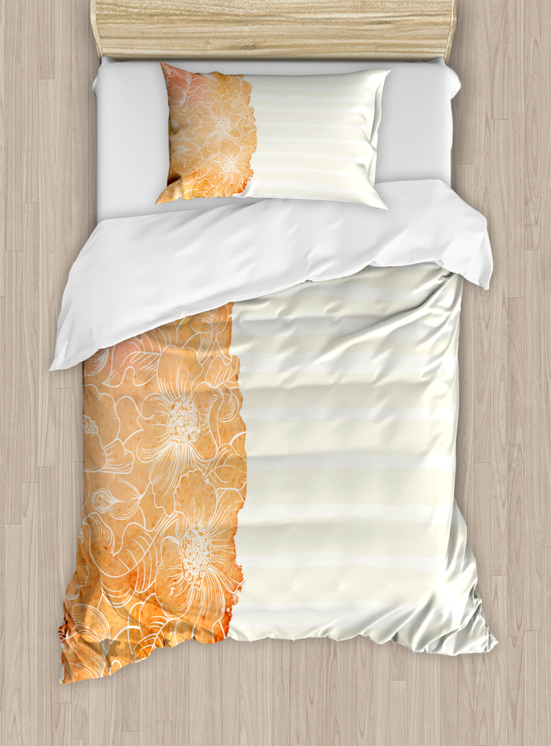 Flower Duvet Cover Set with Pillow Shams Island Floral Side Frame Print