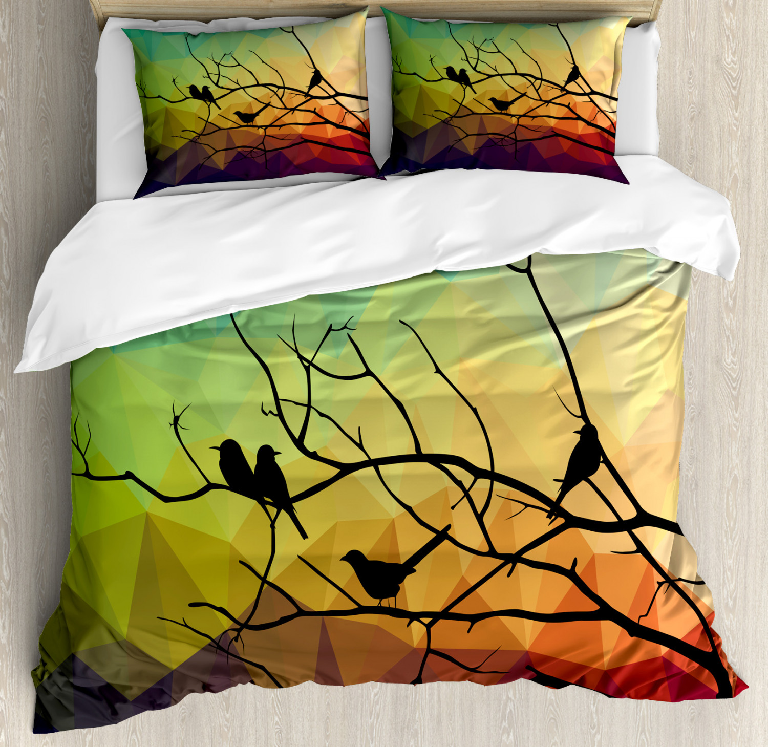 Modern Duvet Cover Set With Pillow Shams Abstract Bird And Branch