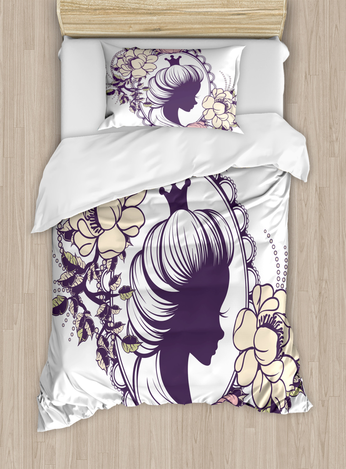 Queen Duvet Cover Set with Pillow Shams Princess Portrait Frame Print