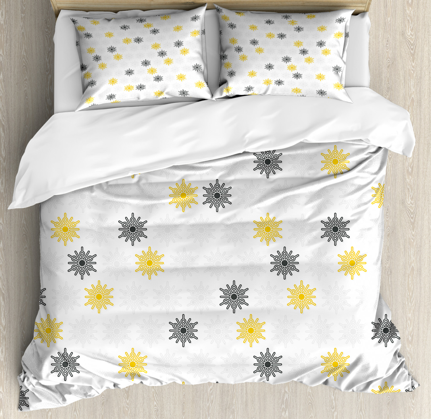 Grey and Yellow Duvet Cover Set Twin Queen King Sizes with Pillow Shams