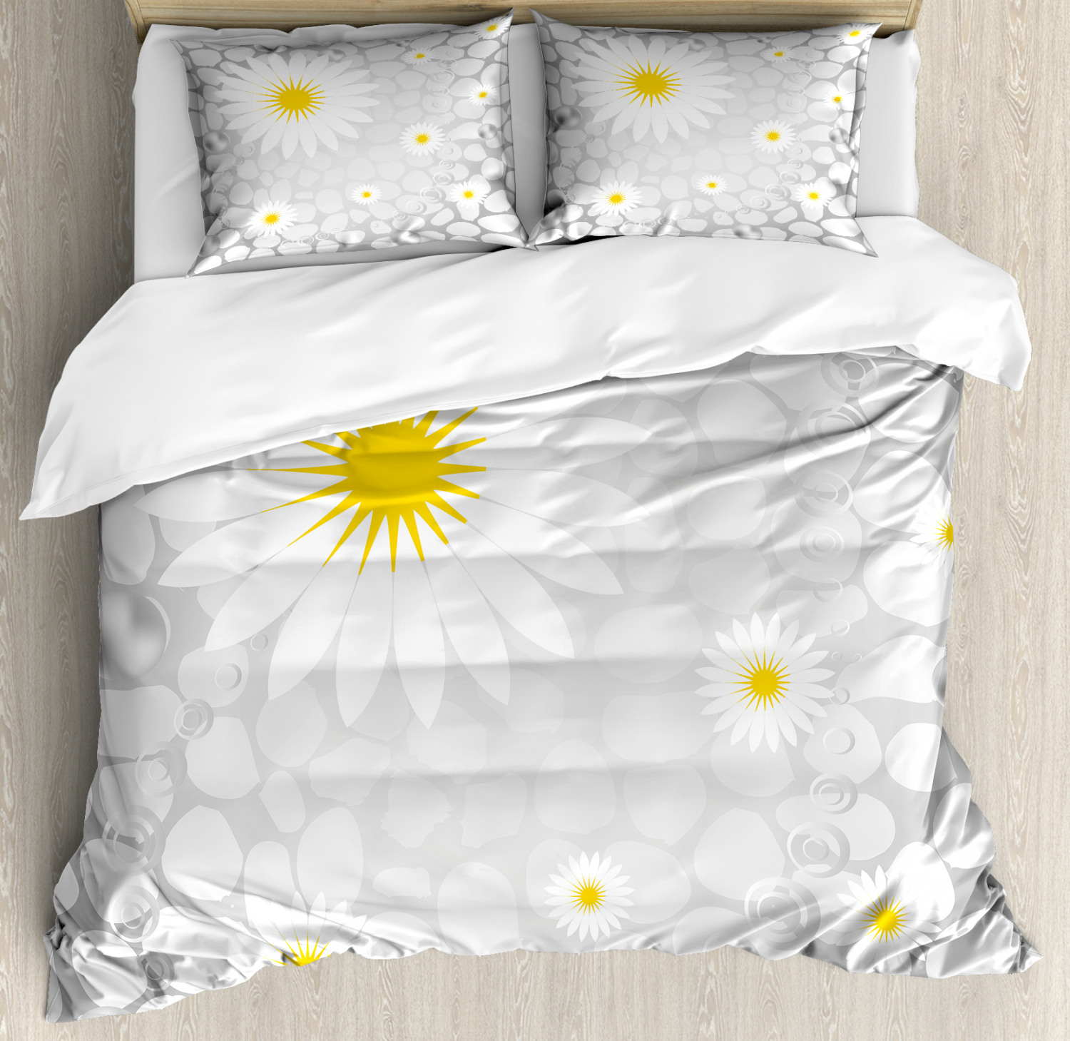 Grey and Yellow Duvet Cover Set Twin Queen King Sizes with Pillow Shams