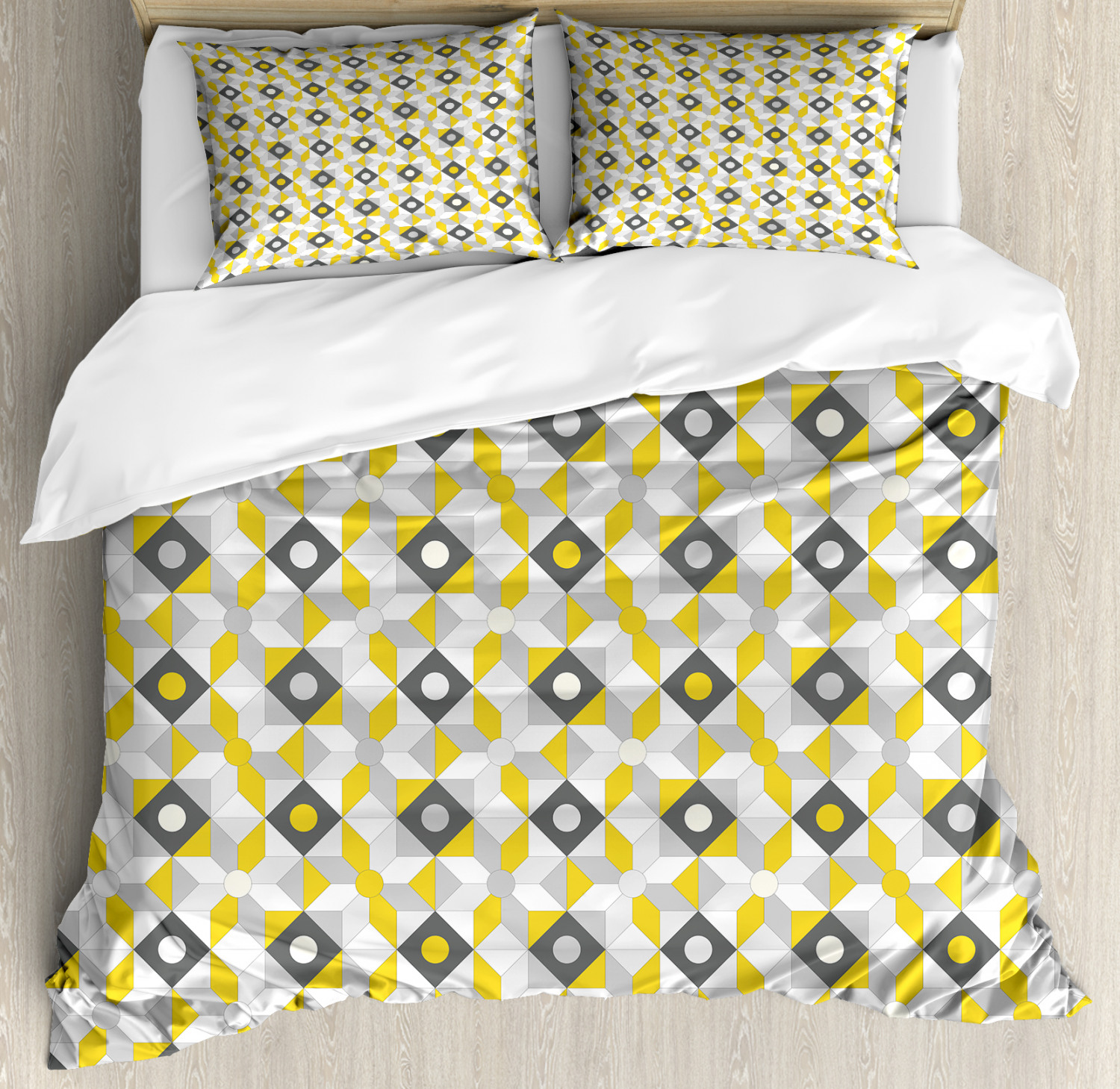 Grey and Yellow Duvet Cover Set Twin Queen King Sizes with Pillow Shams