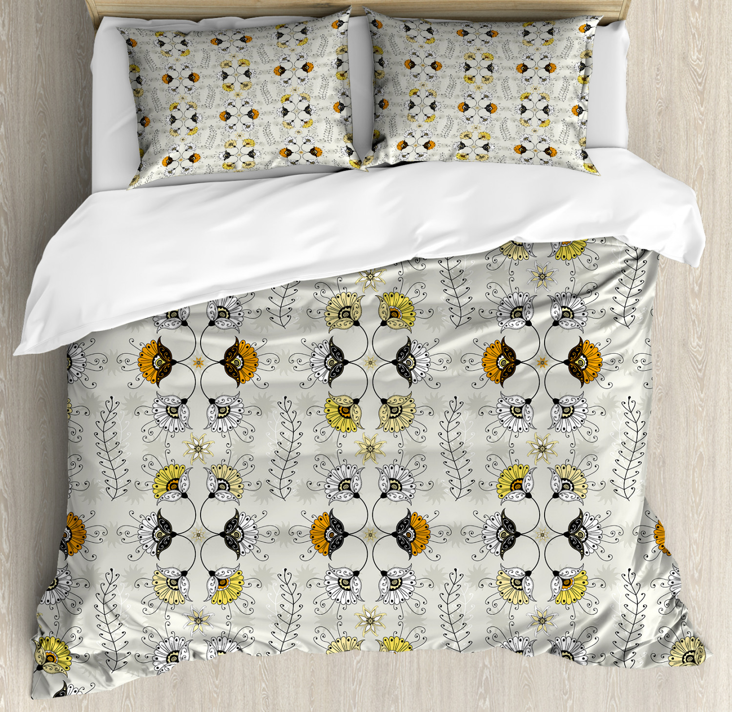 Grey and Yellow Duvet Cover Set Twin Queen King Sizes with Pillow Shams