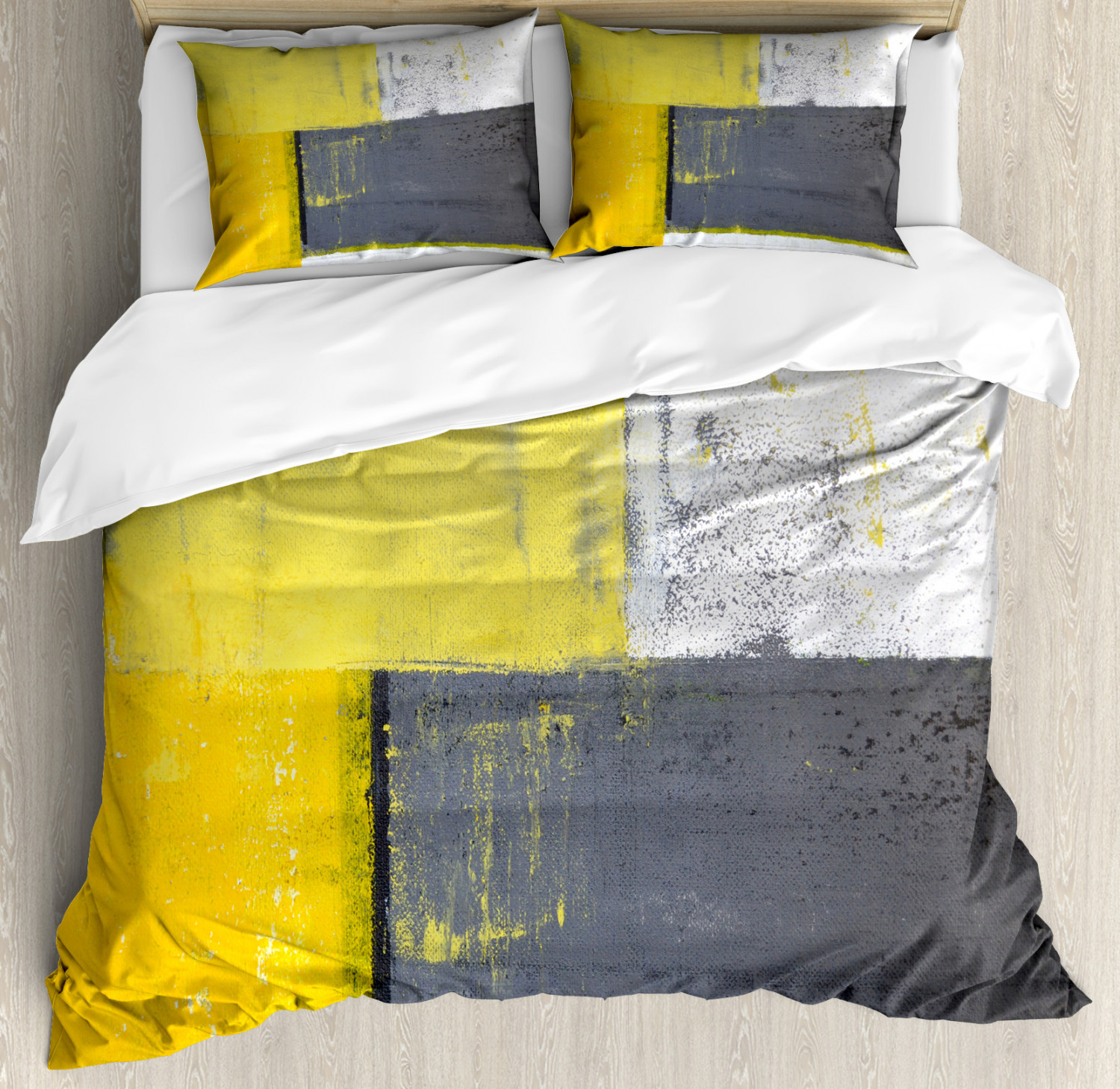 Abstract Duvet Cover Set With Pillow Shams Pale Yellow Squares