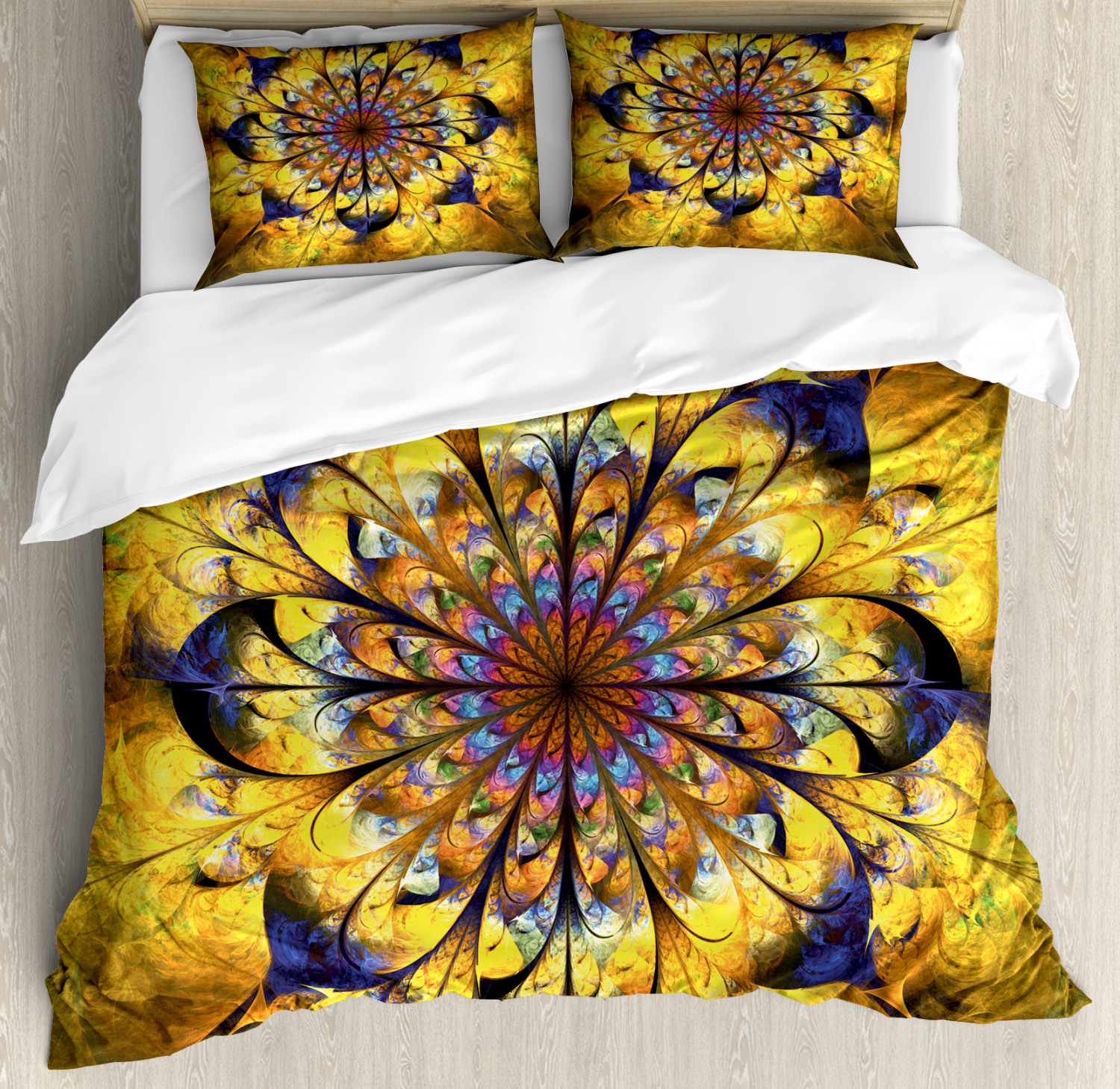Yellow And Blue Duvet Cover Set With Pillow Shams Mandala Asian