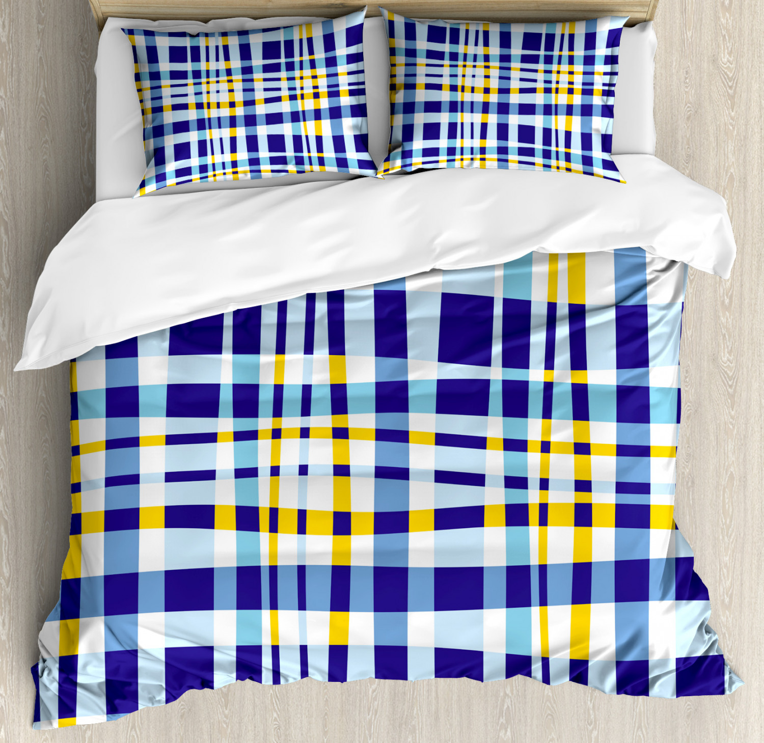 Yellow And Blue Duvet Cover Set With Pillow Shams Scottish Tartan