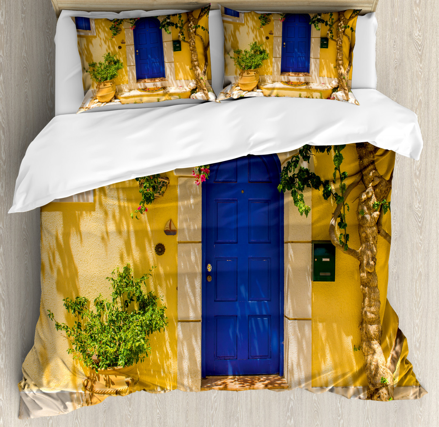 Yellow And Blue Duvet Cover Set With Pillow Shams Greek House