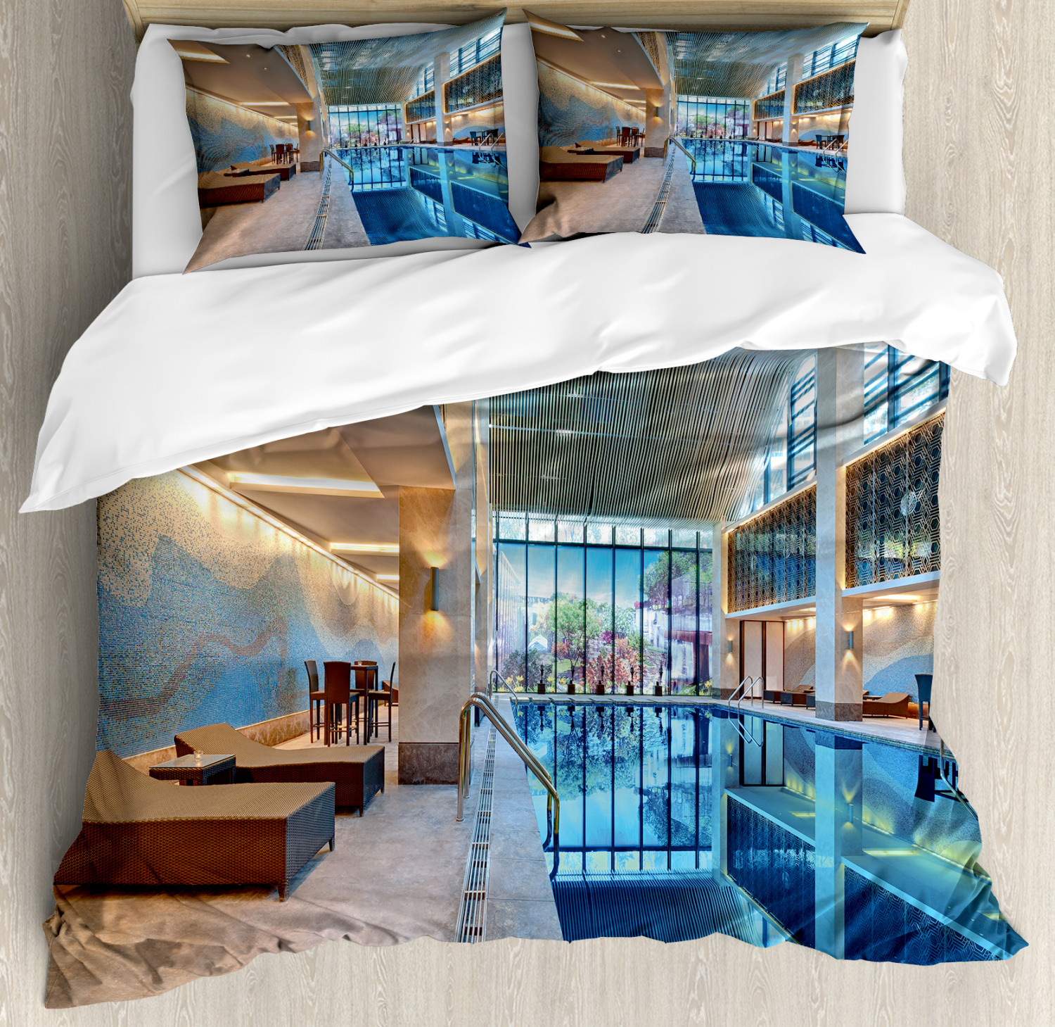 Spa Duvet Cover Set with Pillow Shams Calming Relaxing Pool Seats Print Spa Duvet Cover Set with Pillow Shams Calming Relaxing Pool Seats Print