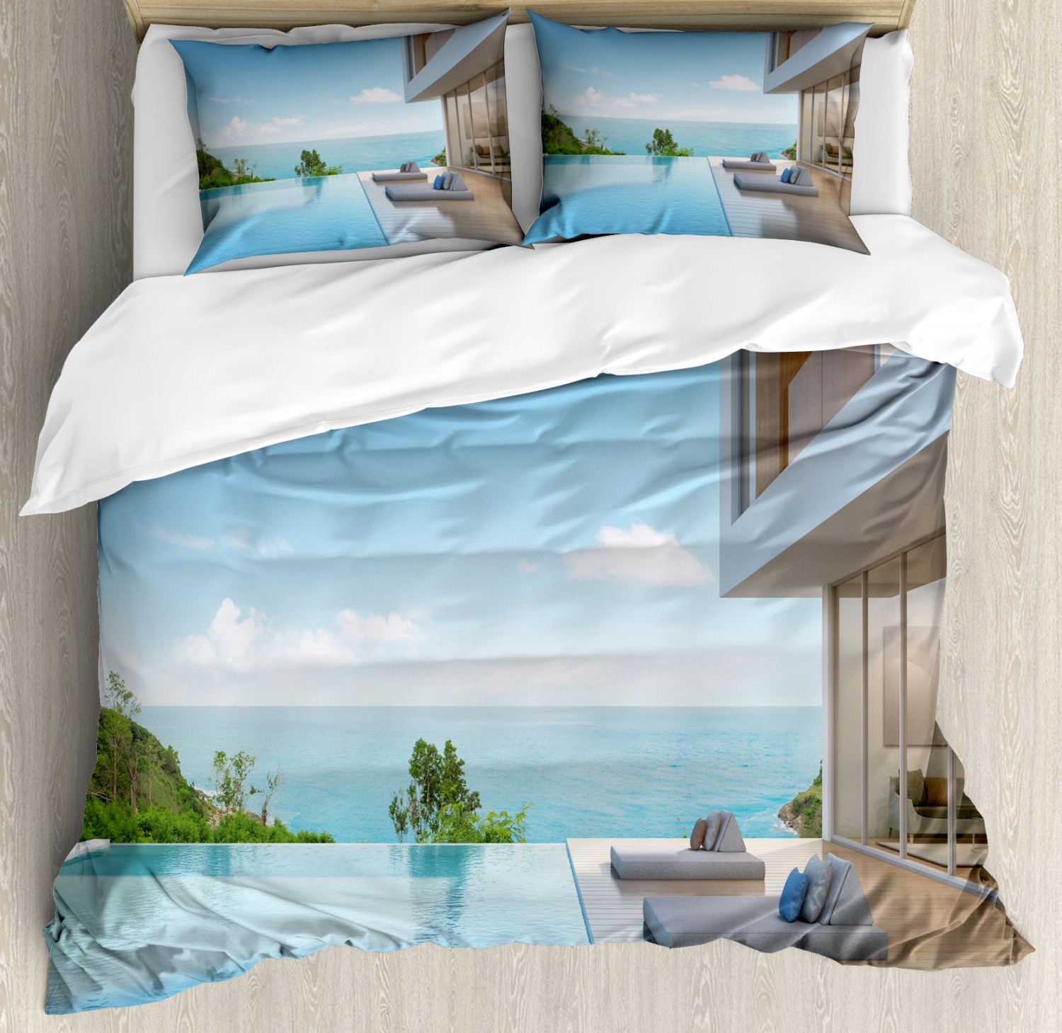 Summer Duvet Cover Set With Pillow Shams Minimalist Beach House