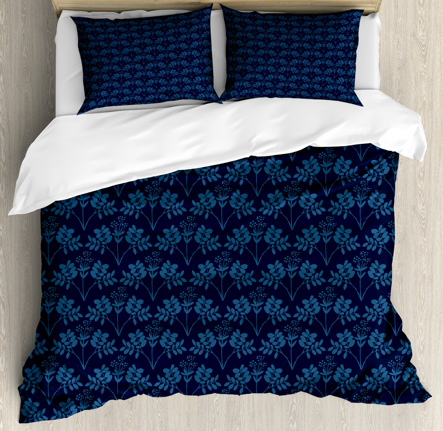 Ocean Inspired Flowers Print Blue Quilted Bedspread & Pillow Shams Set 