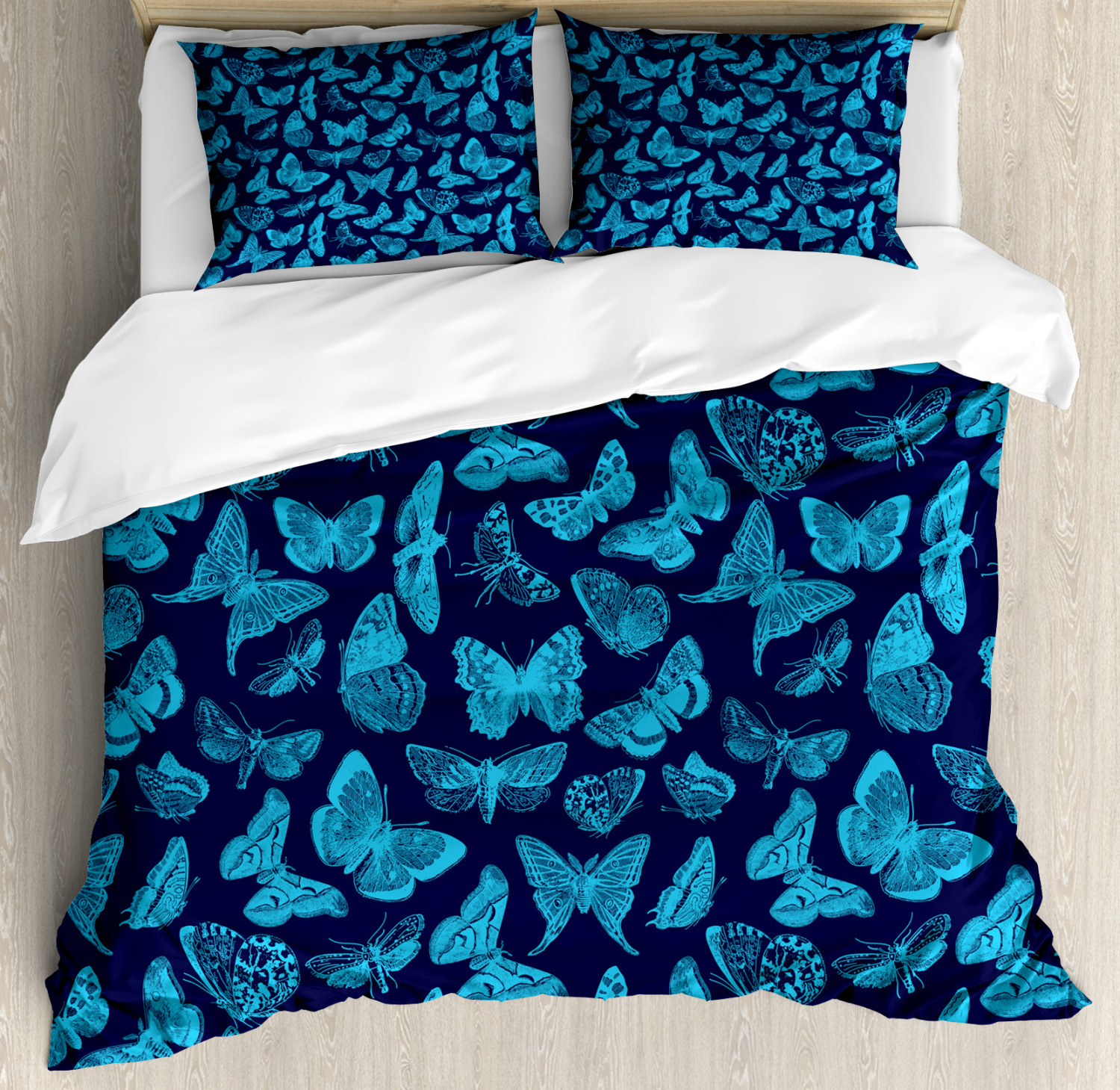Blue Duvet Cover Set with Pillow Shams Hand Drawn Butterflies Print eBay