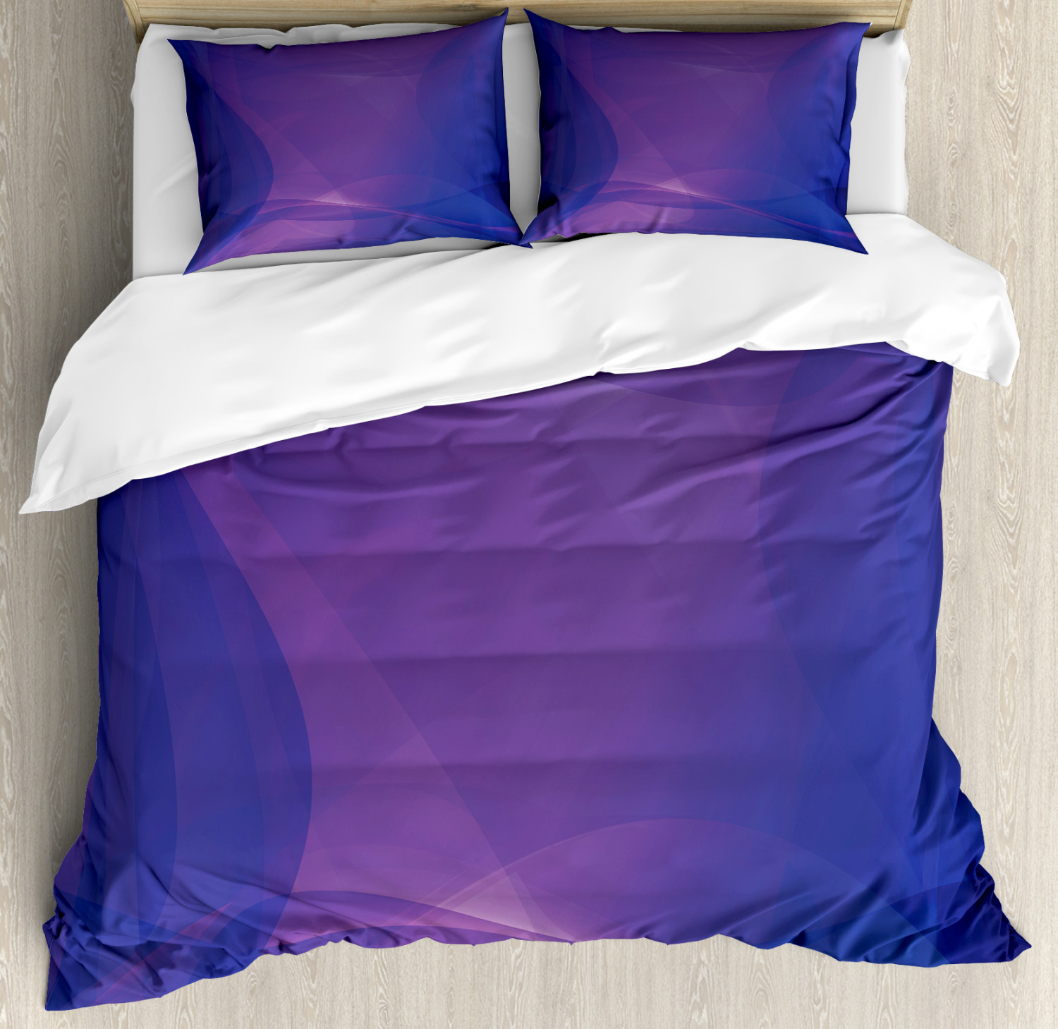 Purple Duvet Cover Set with Pillow Shams Indigo Wavy Modern Art Print