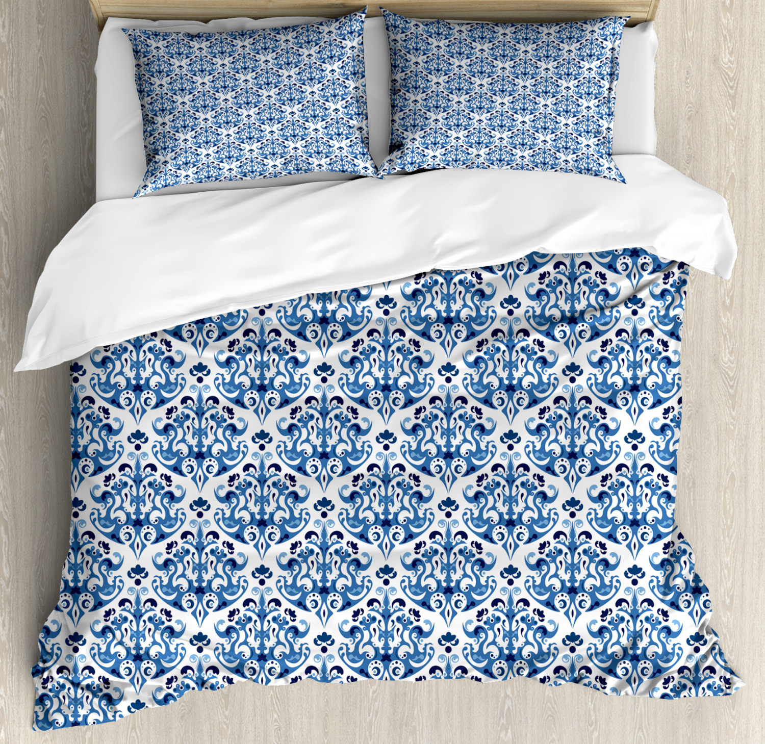 Blue Duvet Cover Set with Pillow Shams Indigo Victorian Design Print | eBay