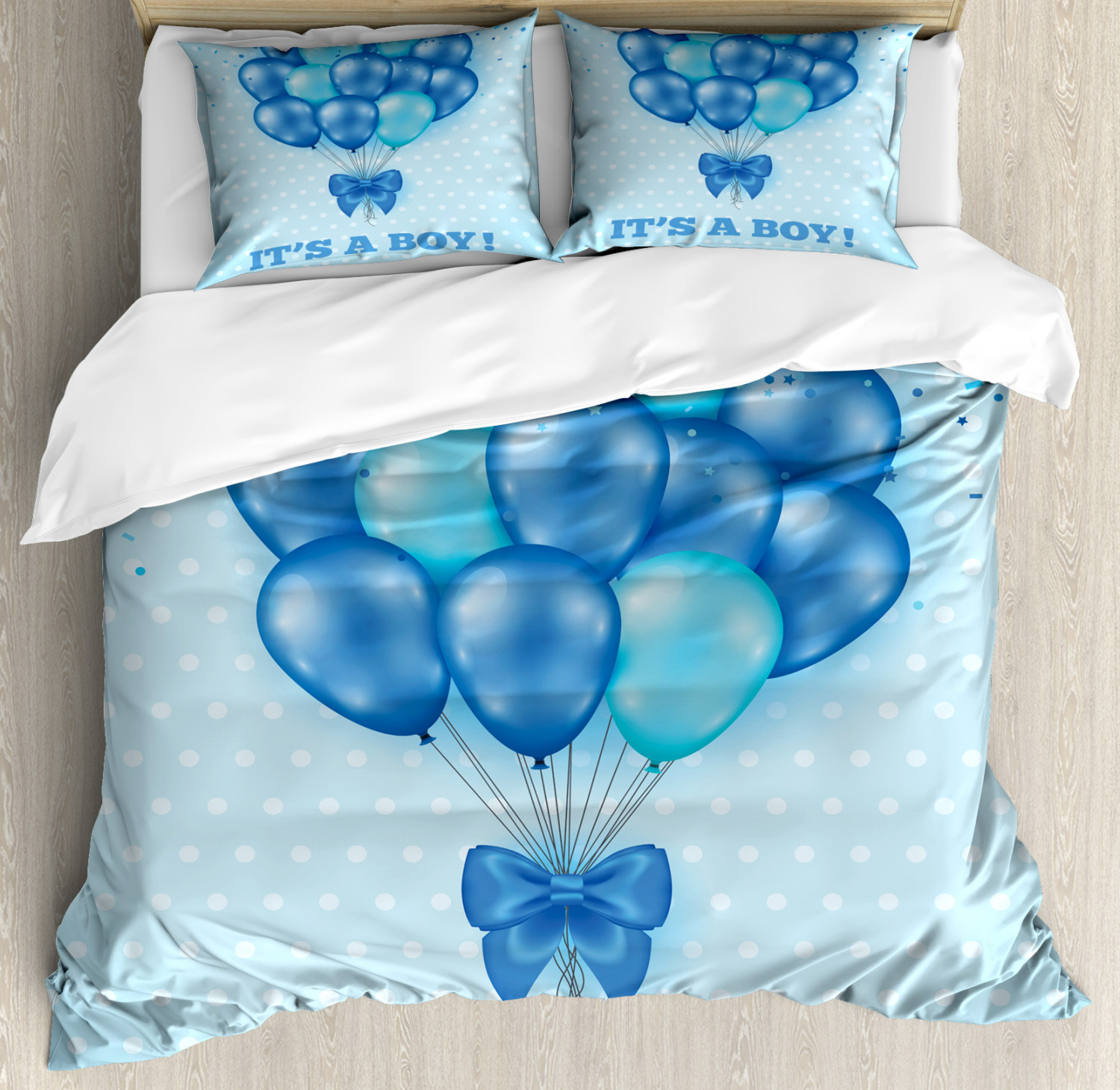 Blue Duvet Cover Set With Pillow Shams Balloons Polka Dots Print