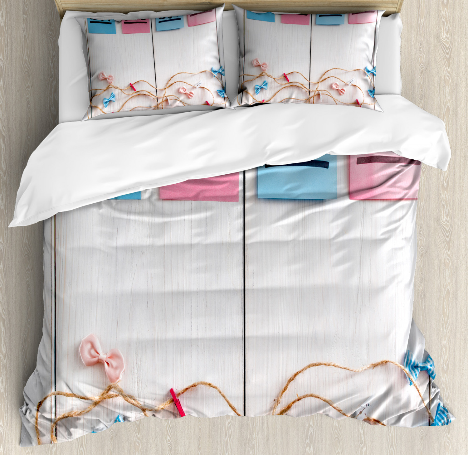 Colorful Duvet Cover Set With Pillow Shams Stickers Garland Wood