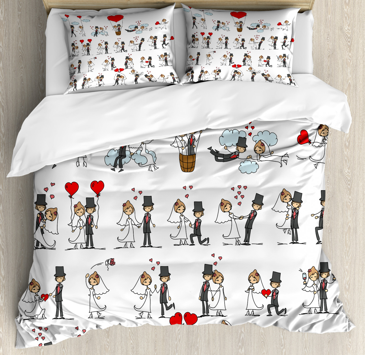 Details About Cartoon Duvet Cover Set With Pillow Shams Cute Couple On Clouds Print