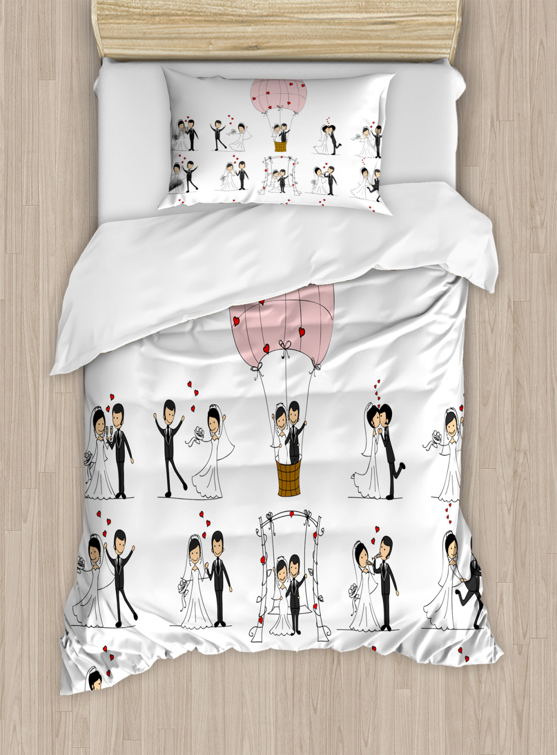 Bride Groom Cartoon Print Details about   Wedding Quilted Bedspread & Pillow Shams Set 