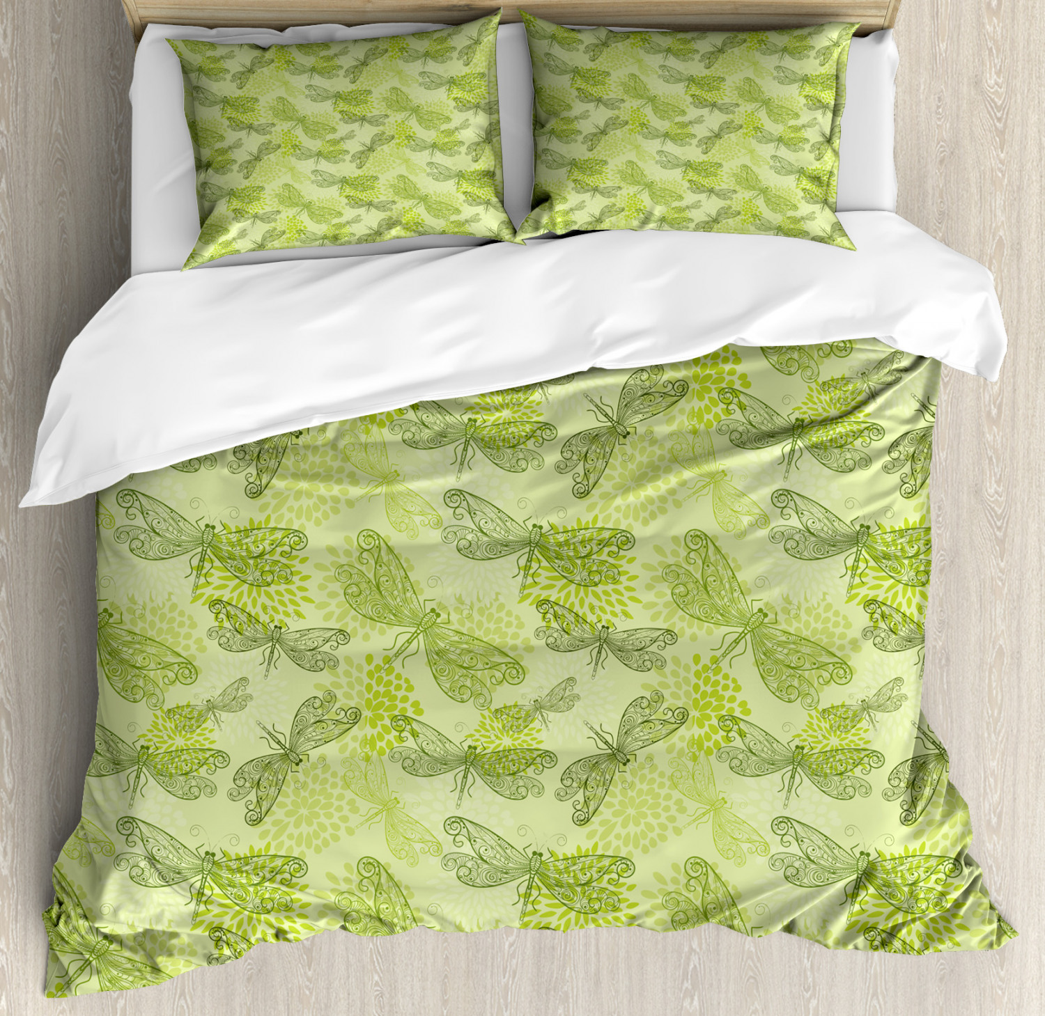 Sketchy Duvet Cover Set with Pillow Shams Floral Dragonfly Wings Print Sketchy Duvet Cover Set with Pillow Shams Floral Dragonfly Wings Print