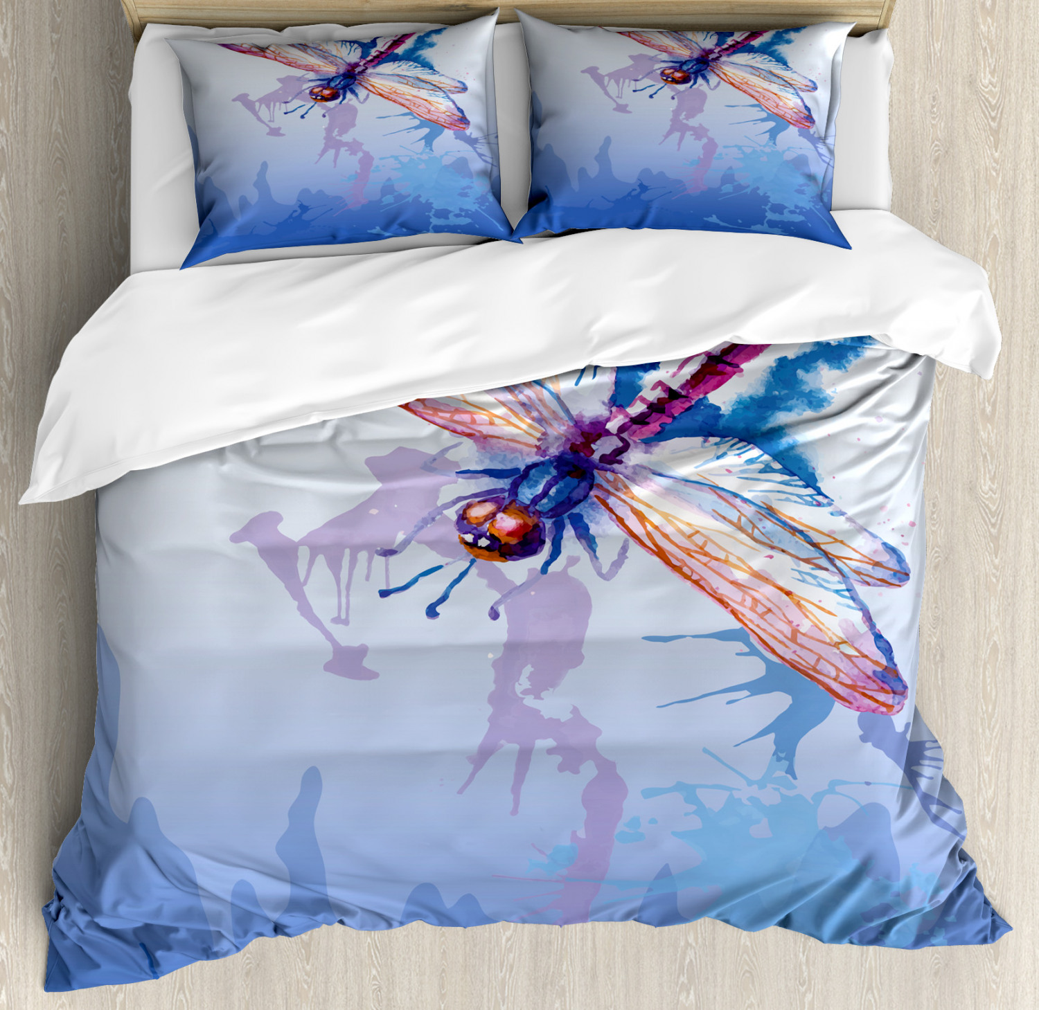 Colorful Duvet Cover Set With Pillow Shams Abstract Dragonfly Print