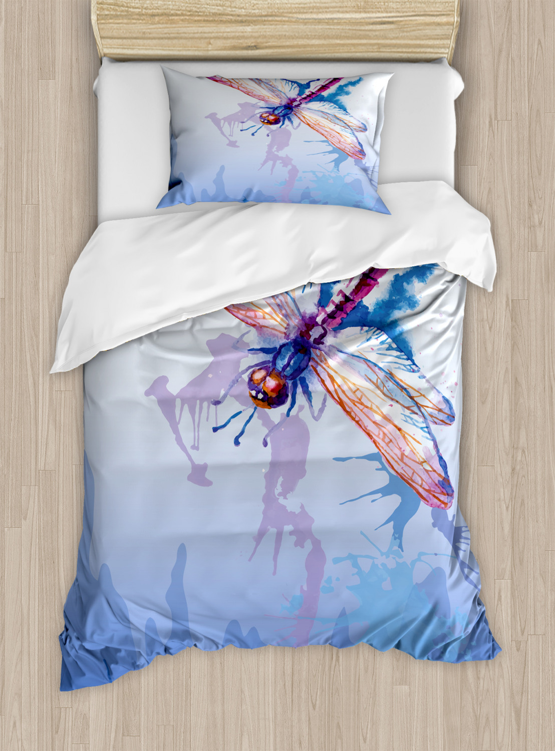 Colorful Duvet Cover Set with Pillow Shams Abstract Dragonfly Print