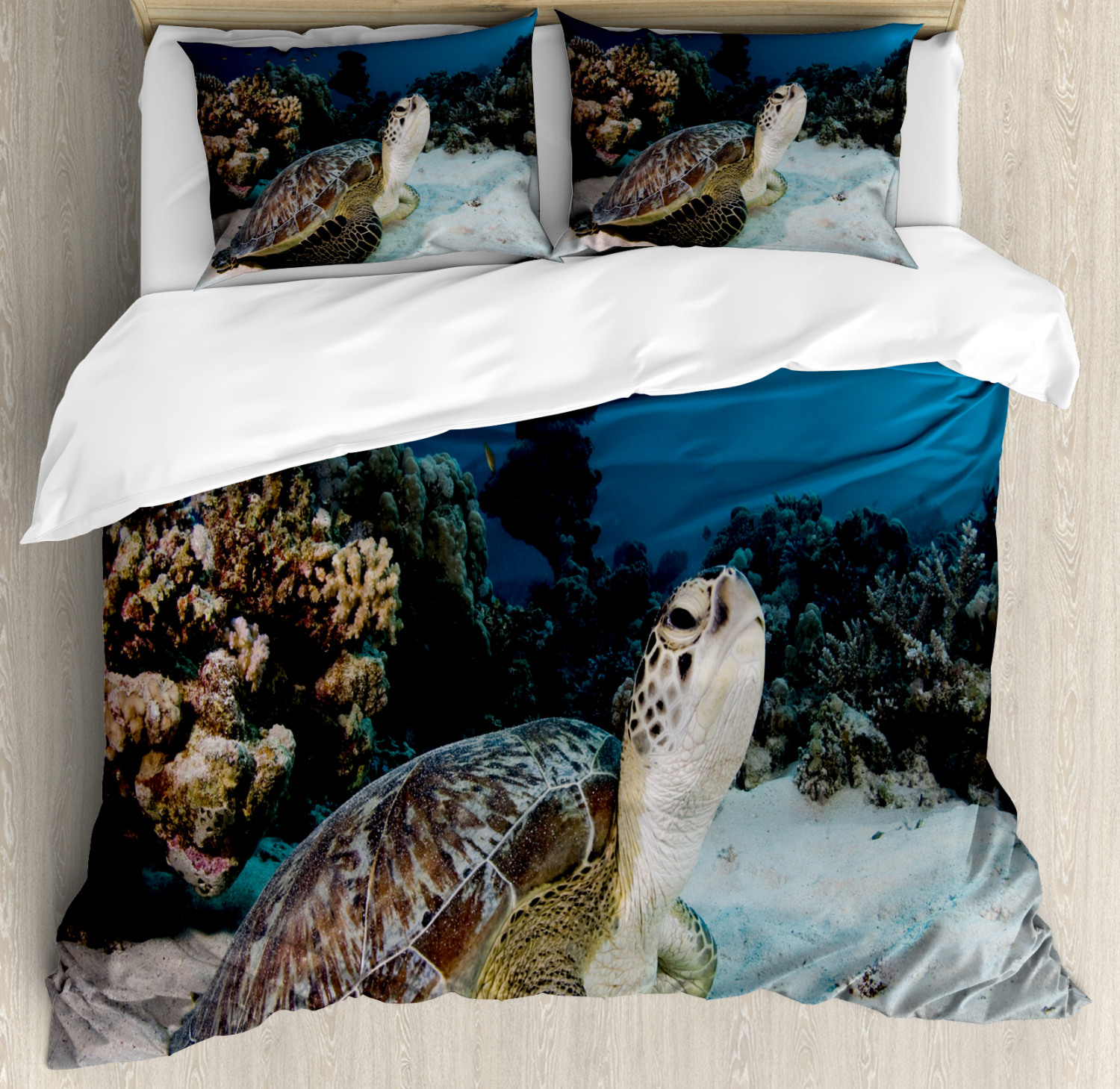 Under the Sea Duvet Cover Set with Pillow Shams Turtle Coral Reef Print ...