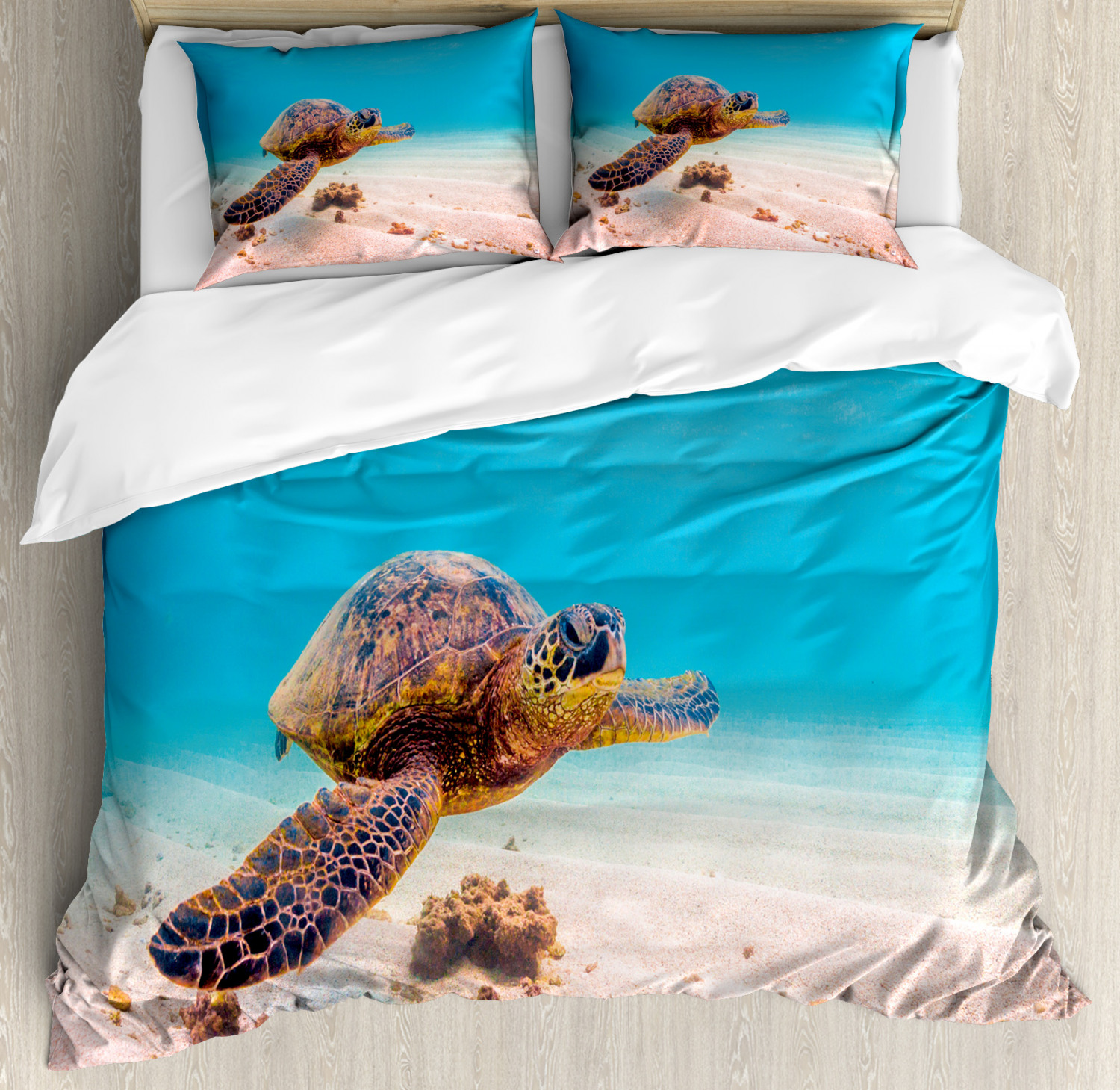 Hawaiian Duvet Cover Set With Pillow Shams Sea Turtle Underwater