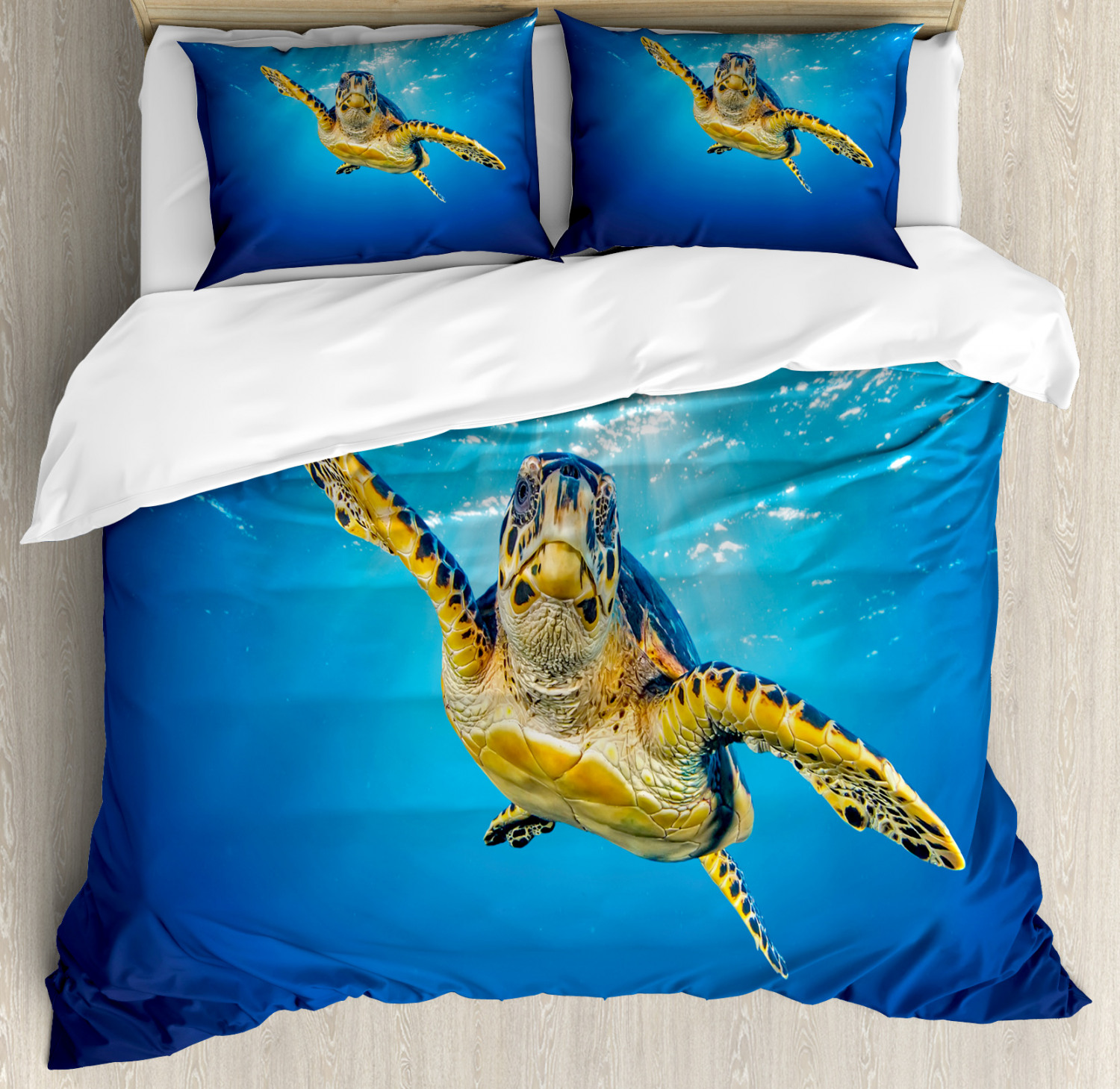 Turtle Duvet Cover Set with Pillow Shams Blue Waters Swimming Print | eBay