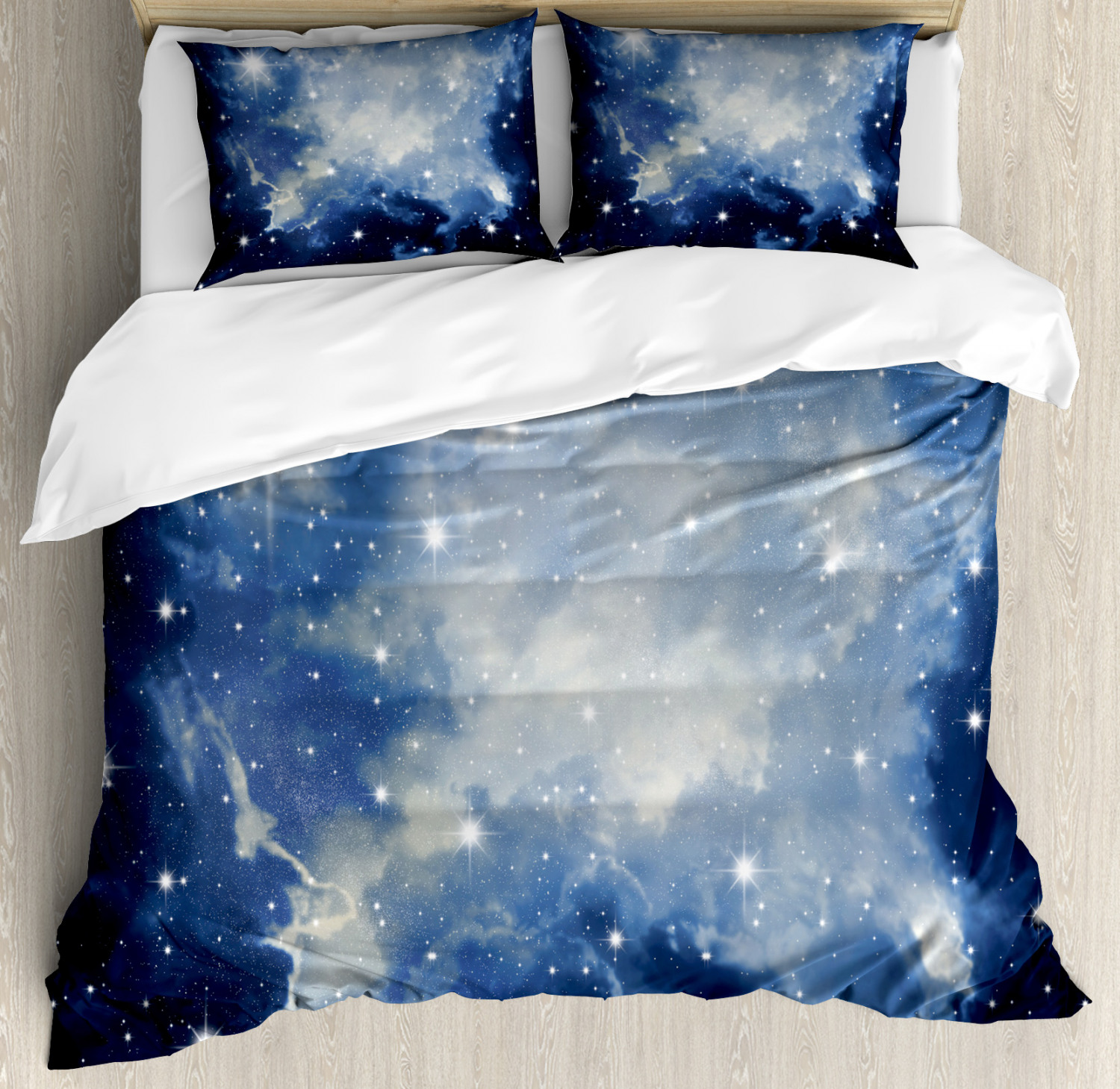 Constellation Duvet Cover Set With Pillow Shams Blue Galaxies