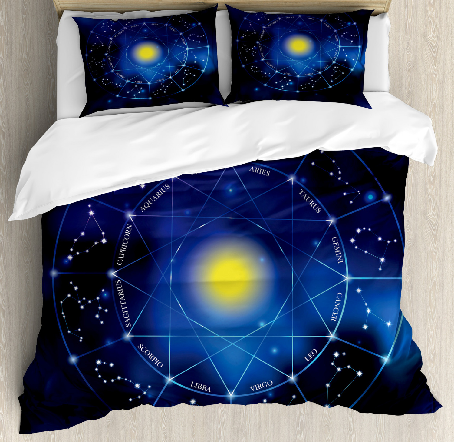 Constellation Duvet Cover Set with Pillow Shams Zodiac Circle Sun Print ...