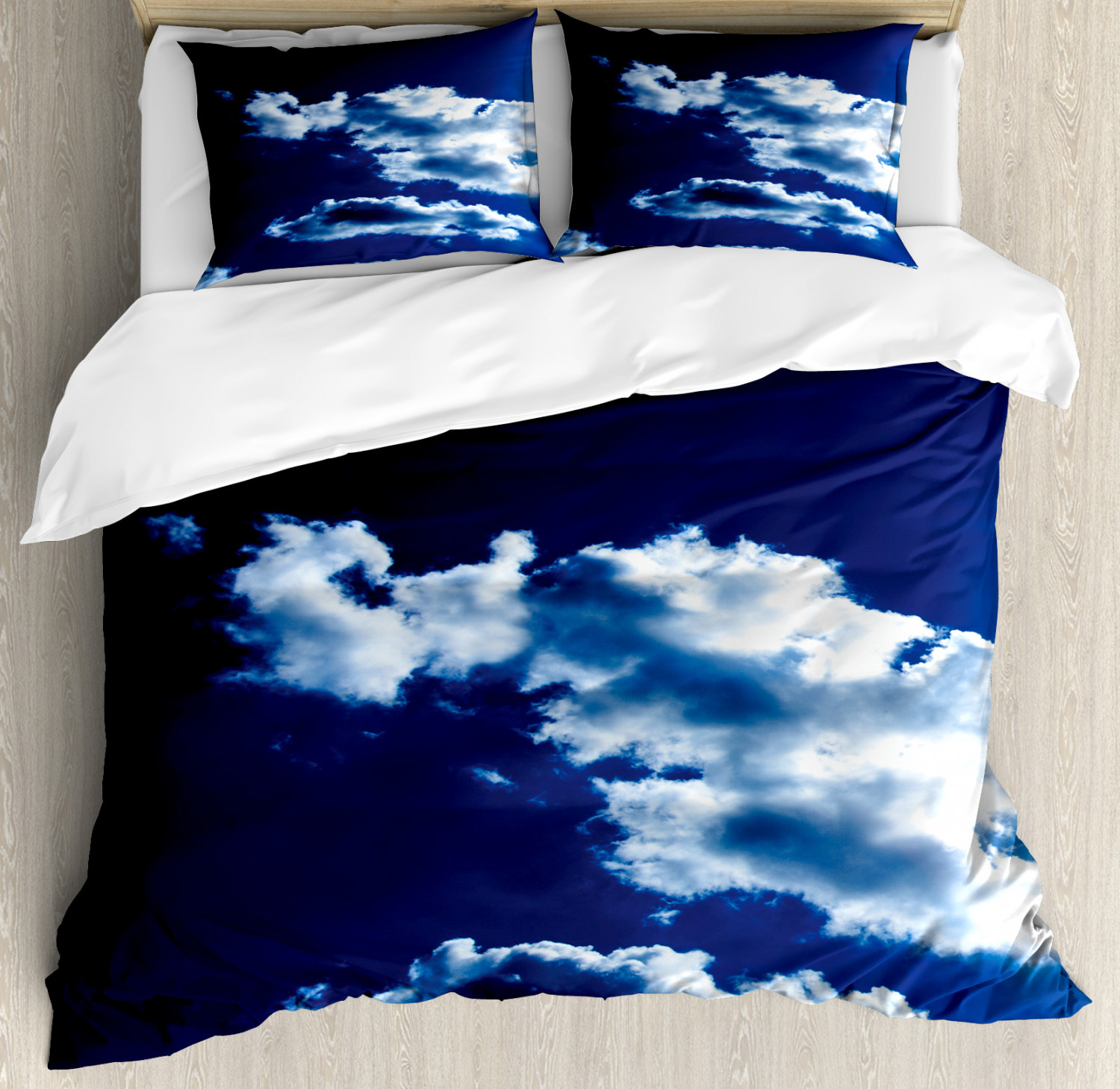 Dark Blue Duvet Cover Set with Pillow Shams Sky Dramatic Clouds Print