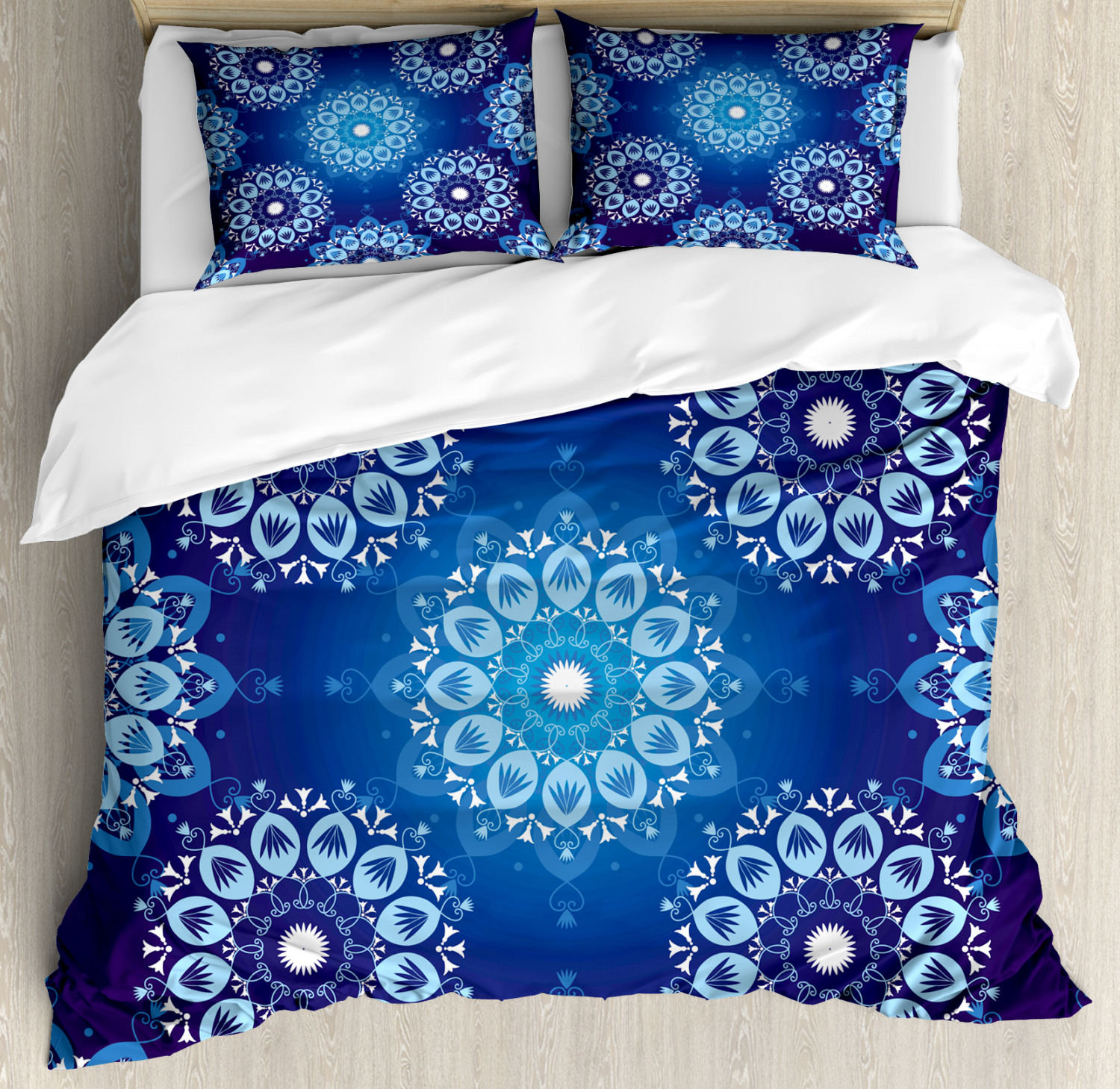 Dark Blue Duvet Cover Set With Pillow Shams Vintage Snowflakes