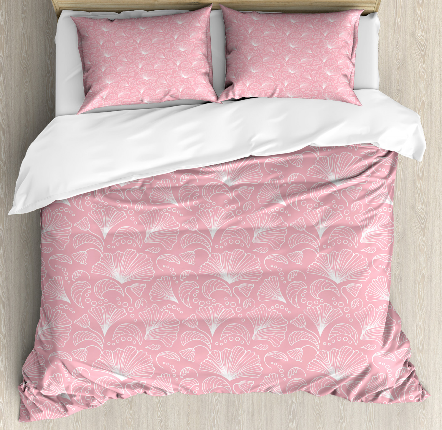 Pale Pink Duvet Cover Set With Pillow Shams Ornate Floral Lines