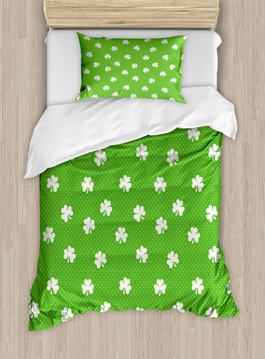 Irish Duvet Cover Set With Pillow Shams Polka Dots And Shamrocks