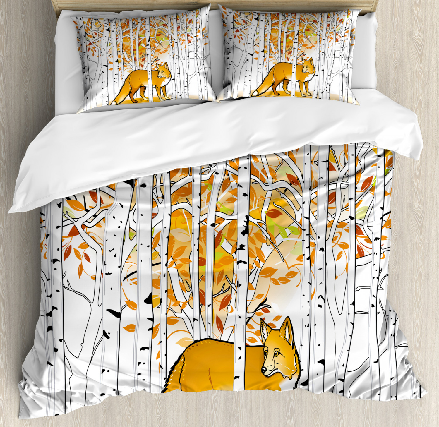 Hunting Duvet Cover Set With Pillow Shams Fox Autumn Forest Print