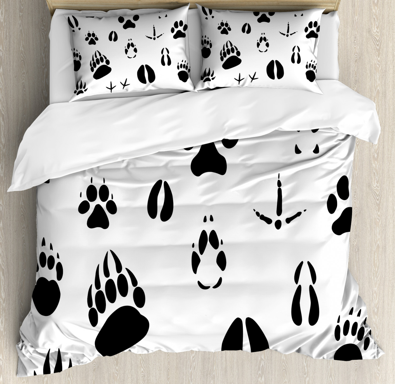 Hunting Duvet Cover Set With Pillow Shams Wild Animal Footprints