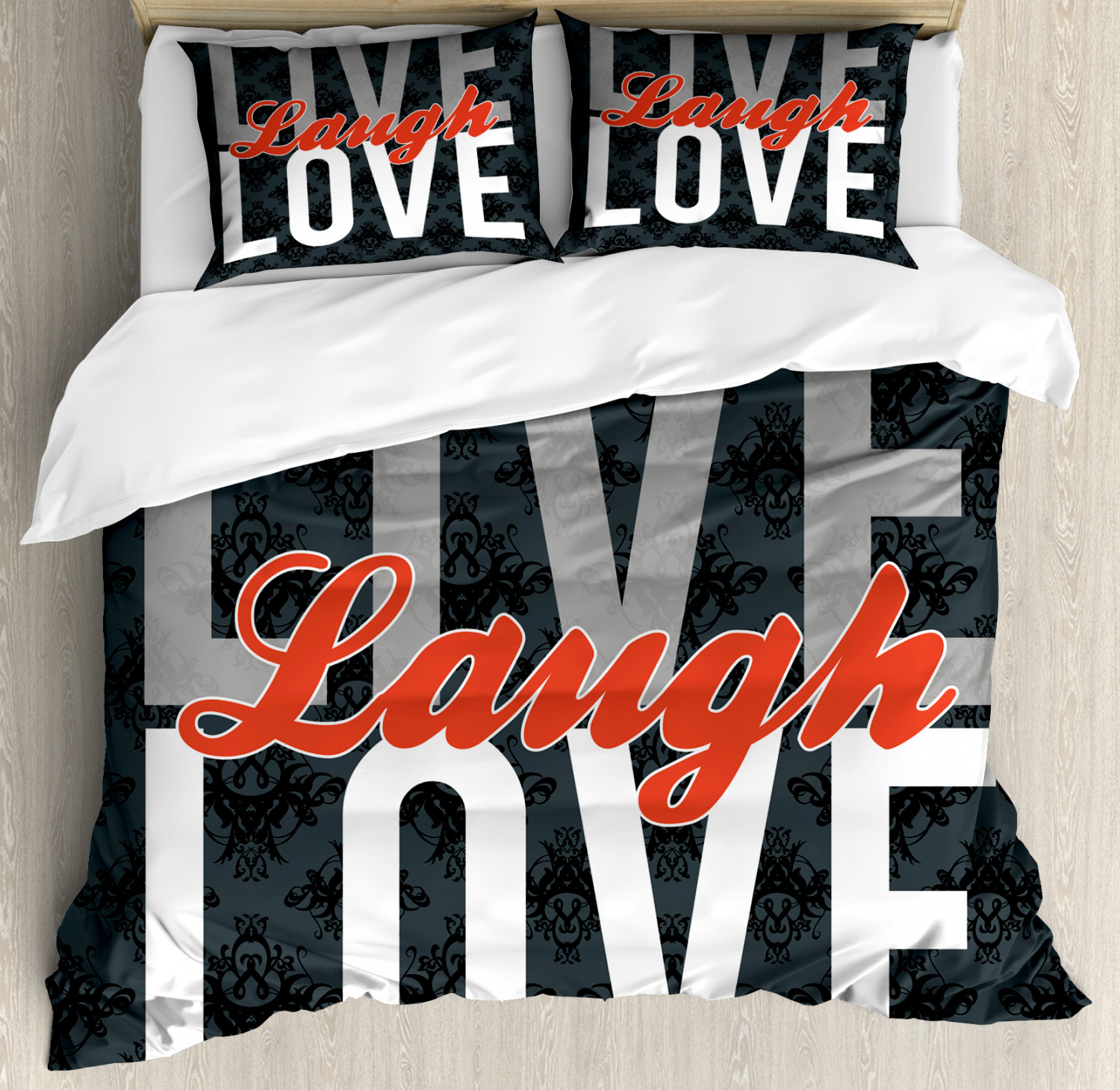 Live Laugh Love Duvet Cover Set With Pillow Shams Antique Damask