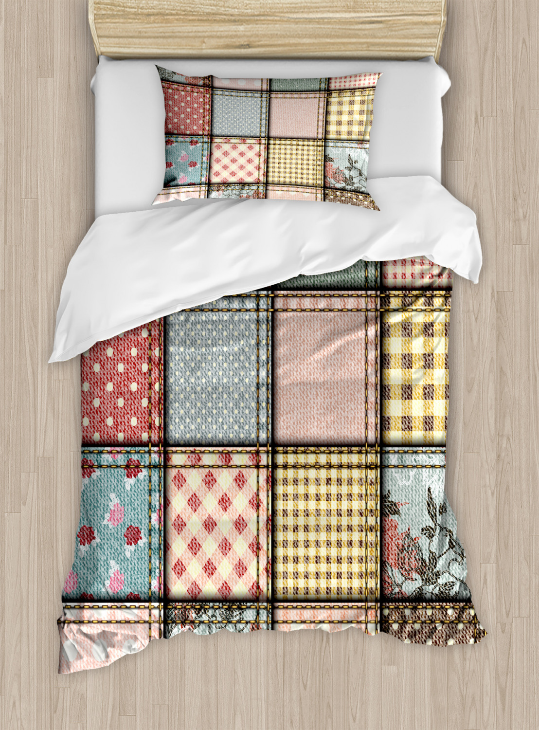 Shabby Chic Duvet Cover Set with Pillow Shams Square Pieces Tile Print - Picture 7 of 8