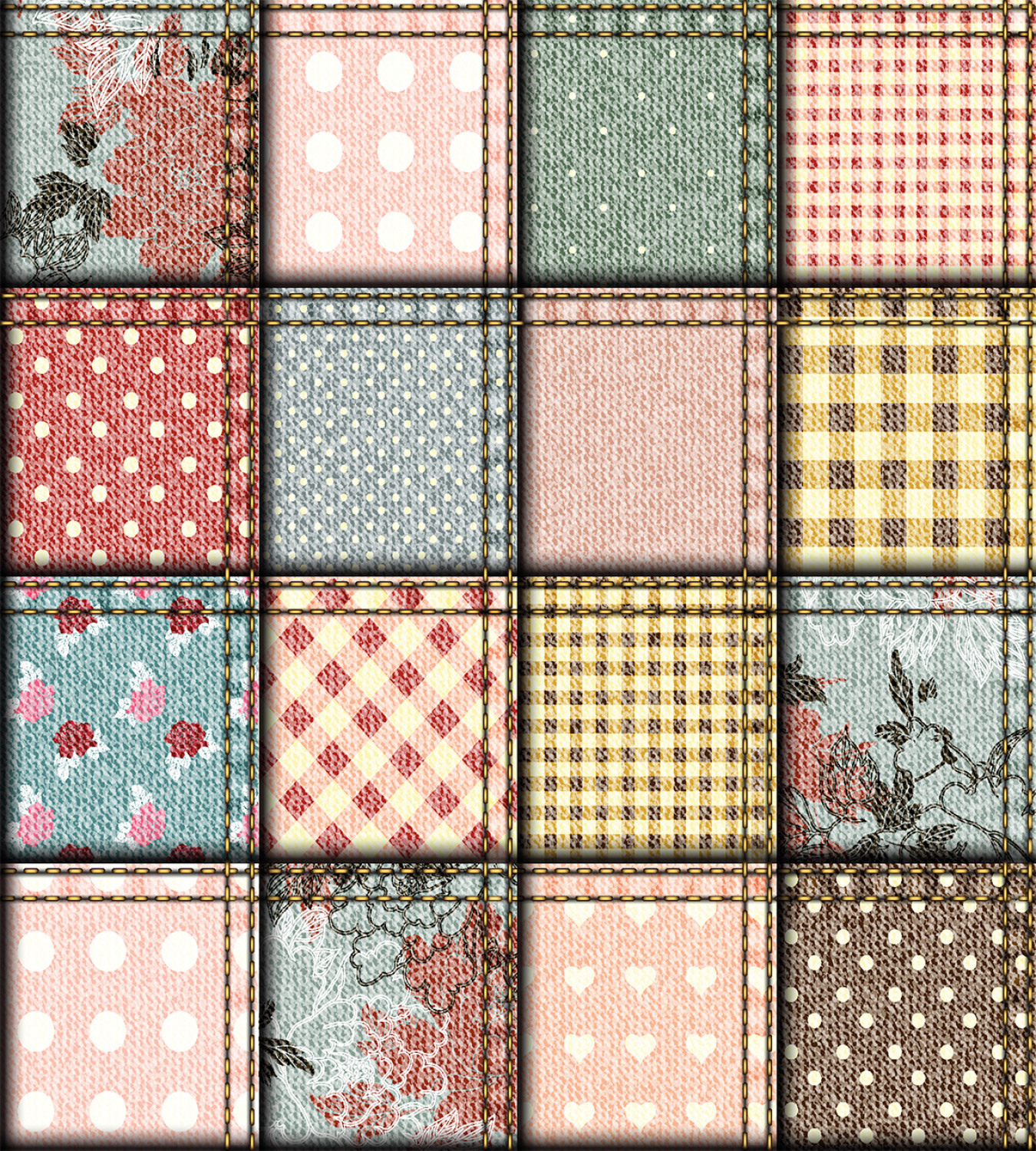 Shabby Chic Duvet Cover Set with Pillow Shams Square Pieces Tile Print - Picture 4 of 8