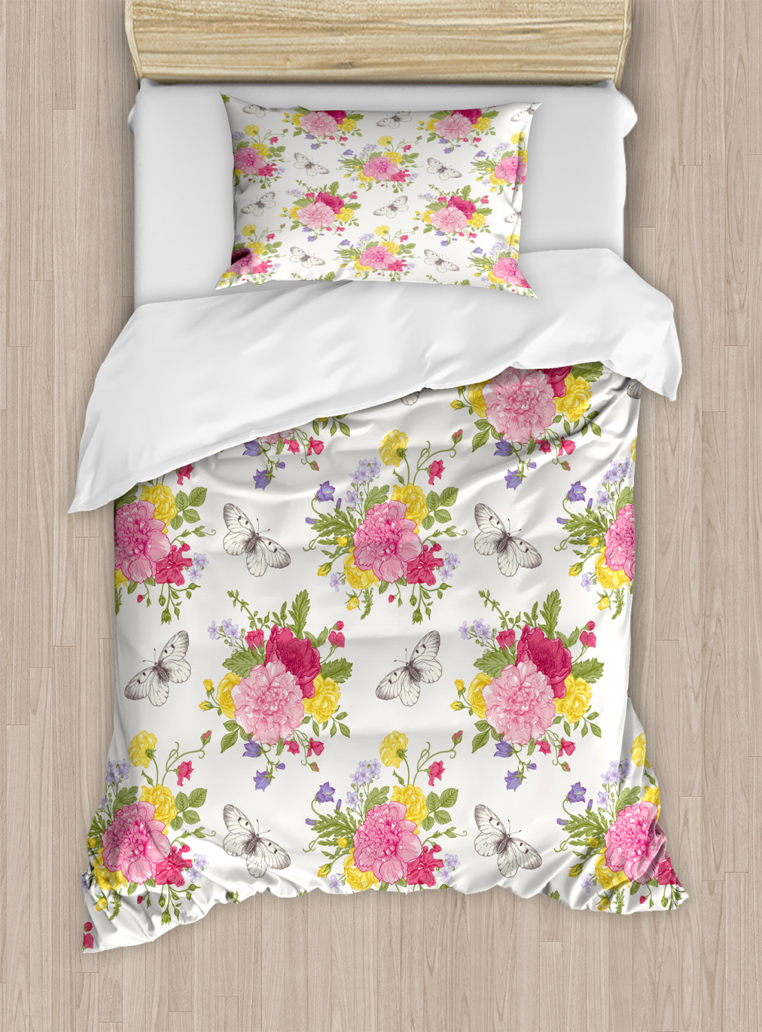 Shabby Chic Duvet Cover Set with Pillow Shams Botanical Garden Print - Picture 7 of 8
