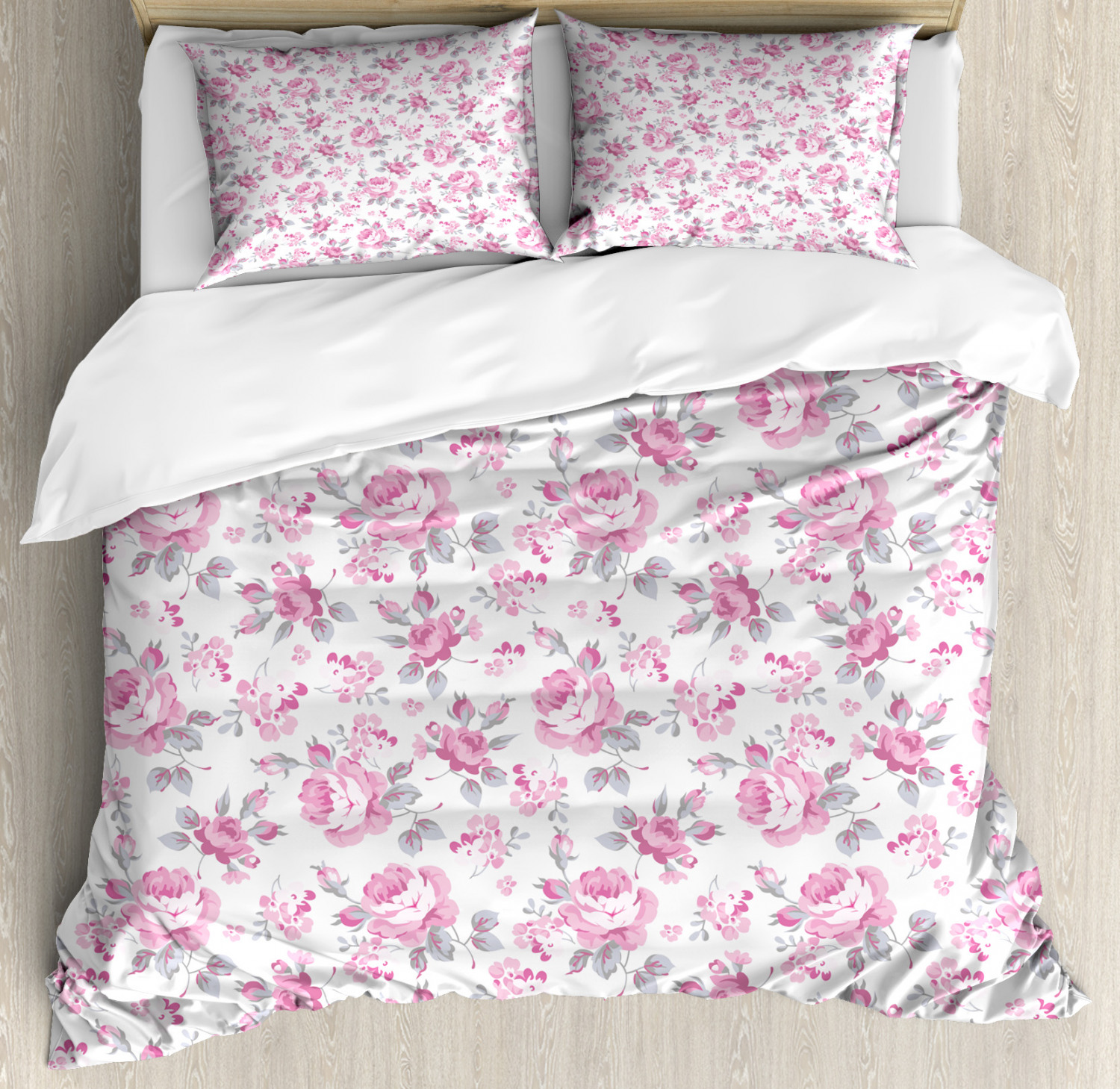 Shabby Chic Duvet Cover Set With Pillow Shams Pink Roses Spring