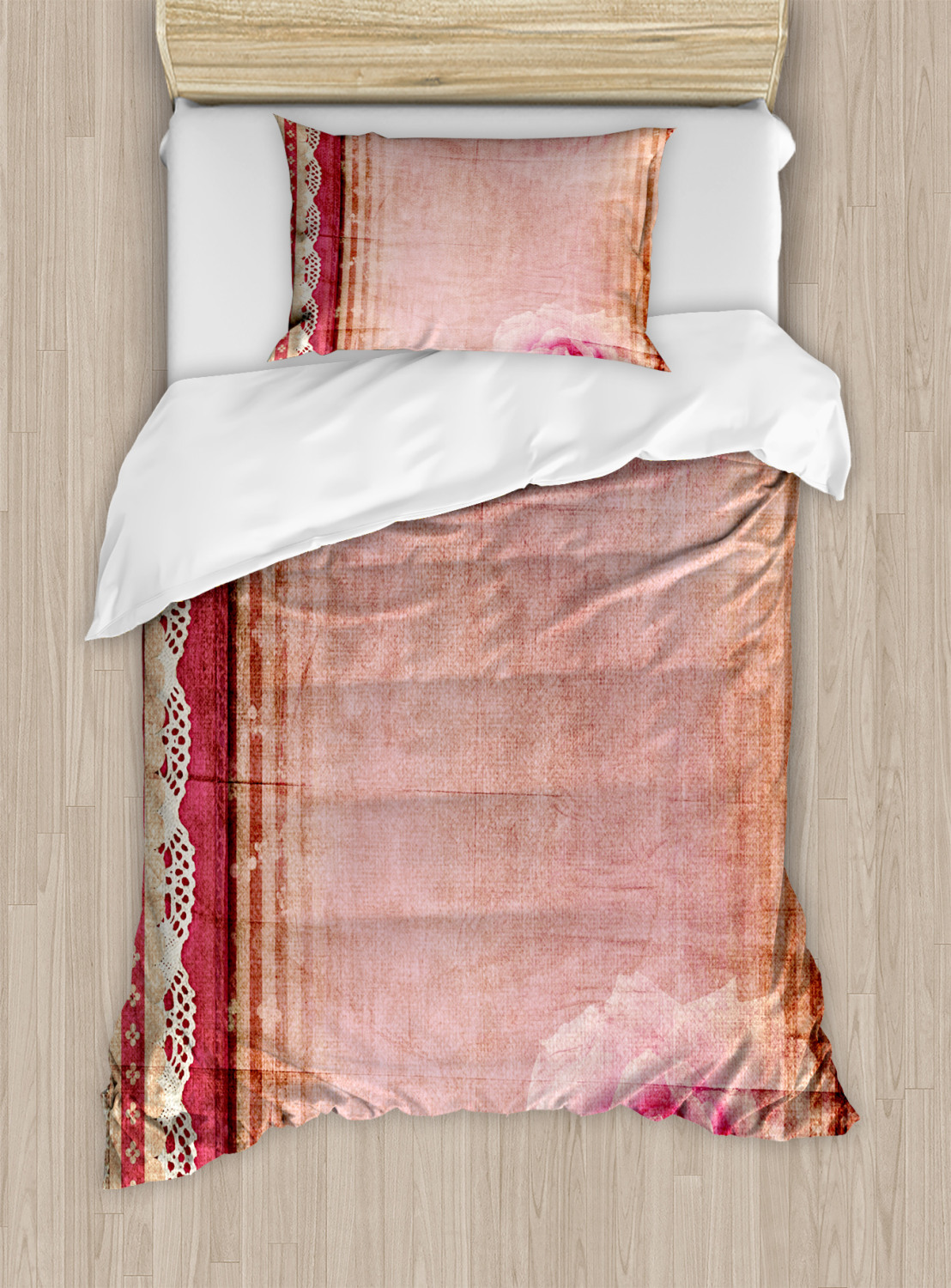 Shabby Chic Duvet Cover Set with Pillow Shams Vintage Frame Roses Print