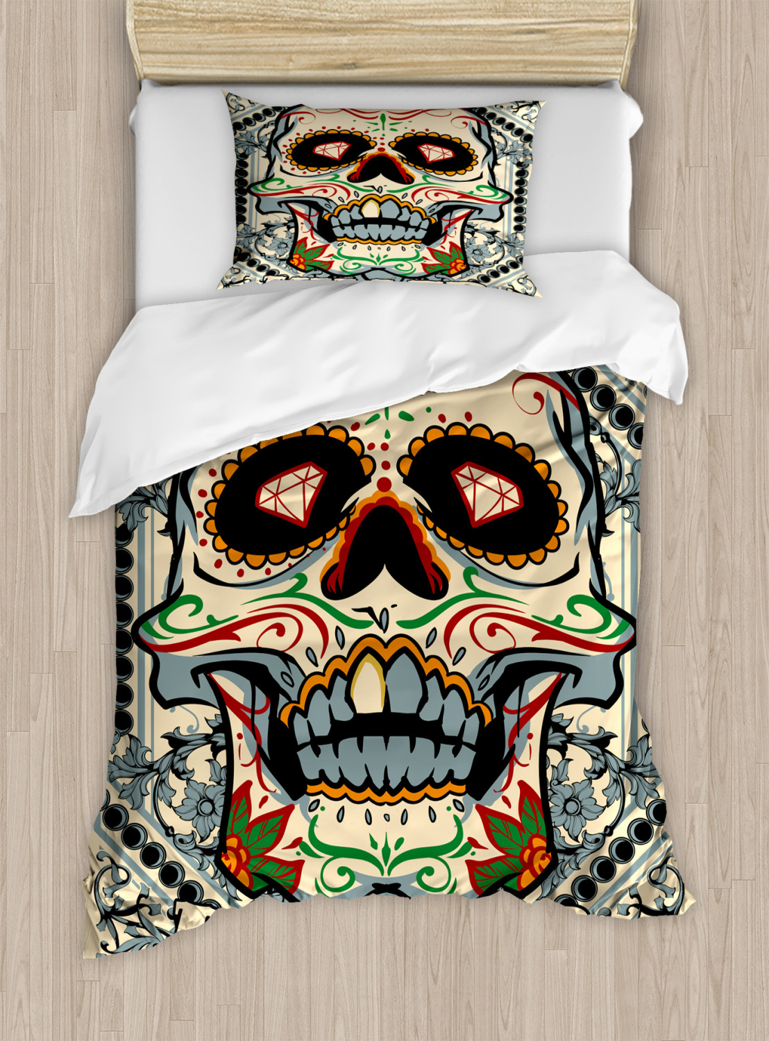 Sugar Skull Duvet Cover Set with Pillow Shams Gothic Killer Frame Print