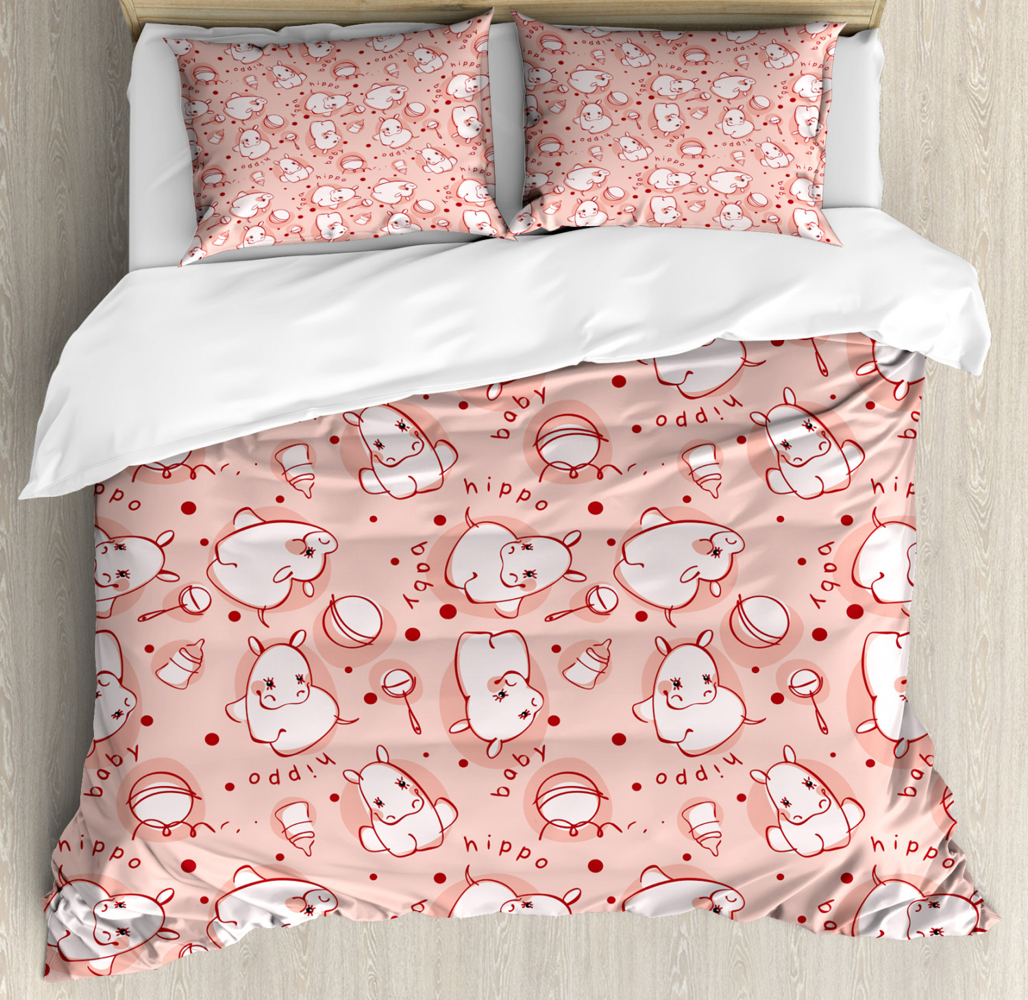Kids Duvet Cover Set With Pillow Shams Cute Hippo Pattern Print Image Is Loading Kids Duvet Cover Set With Pillow Shams Cute