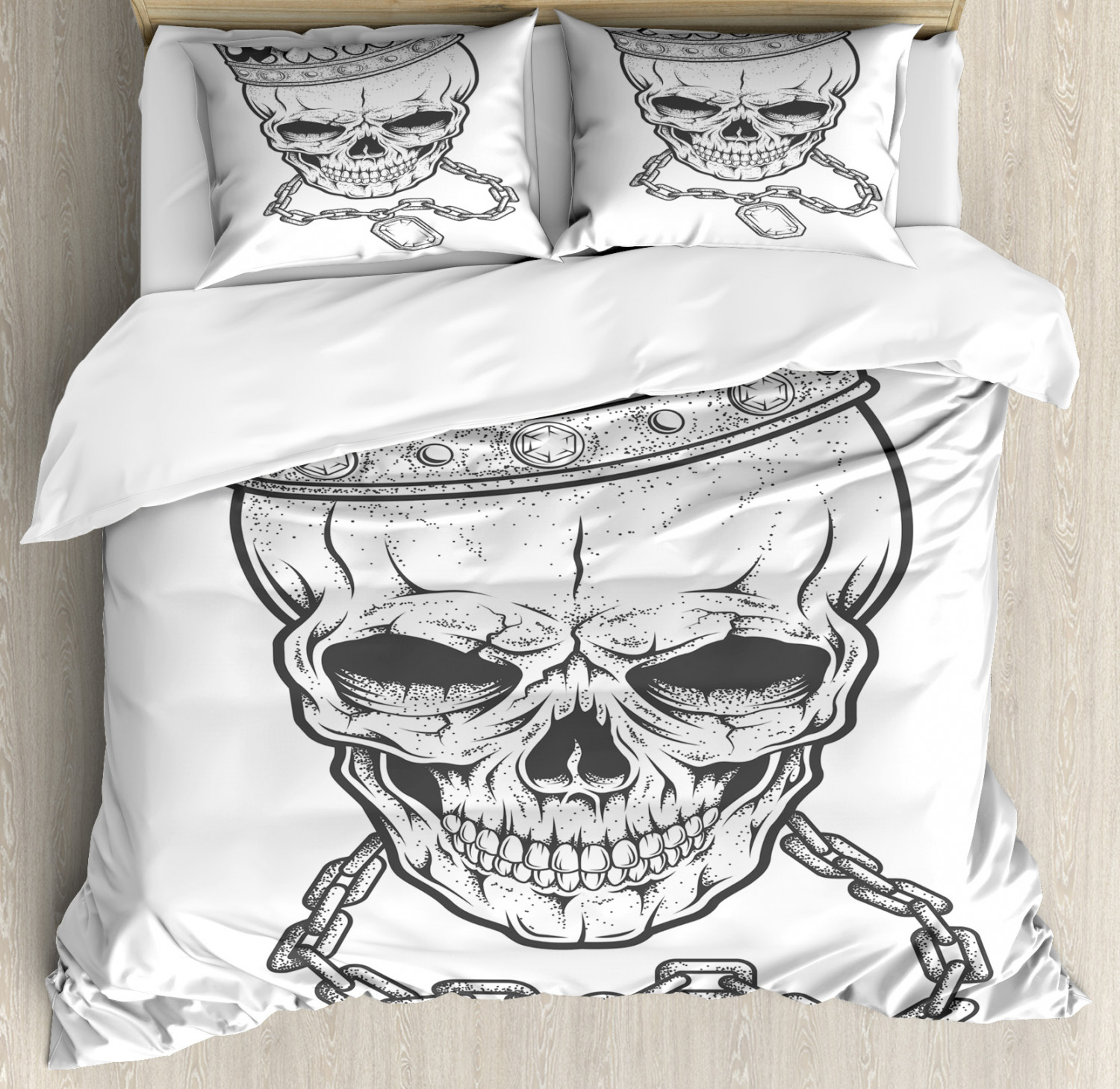 King Duvet Cover Set with Pillow Shams Skull Hip Hop Style Sketch Print King Duvet Cover Set with Pillow Shams Skull Hip Hop Style Sketch Print