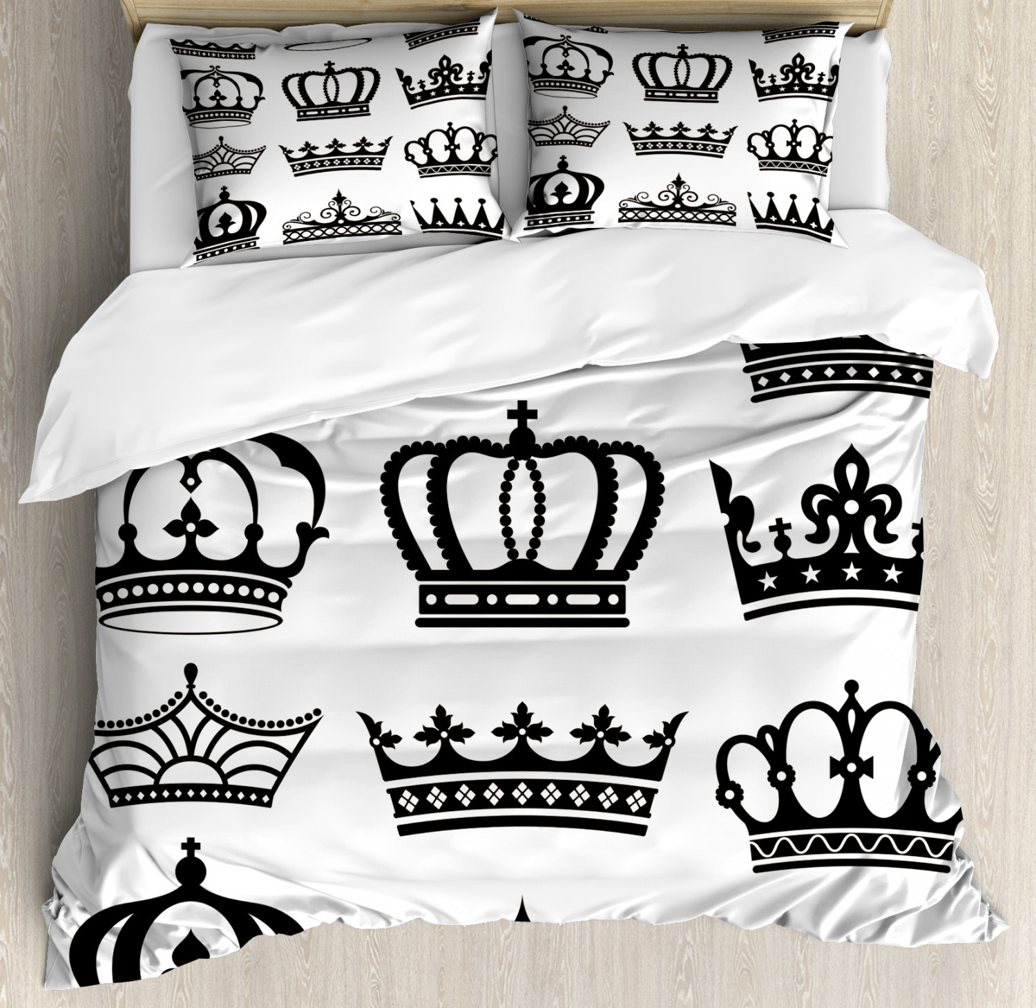 King Duvet Cover Set With Pillow Shams Symbol Of Royalty Crowns