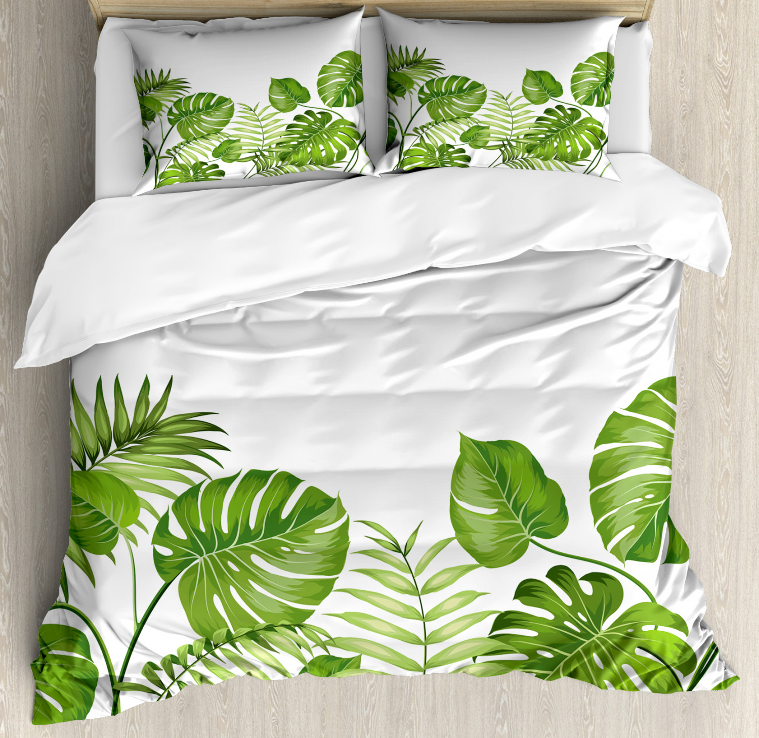 Leaf Duvet Cover Set With Pillow Shams Foliage Swirls Botanic