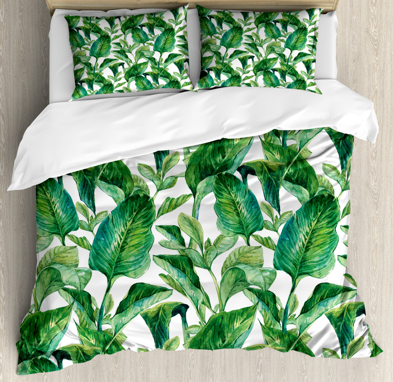 Leaf Duvet Cover Set With Pillow Shams Watercolored Banana Tree