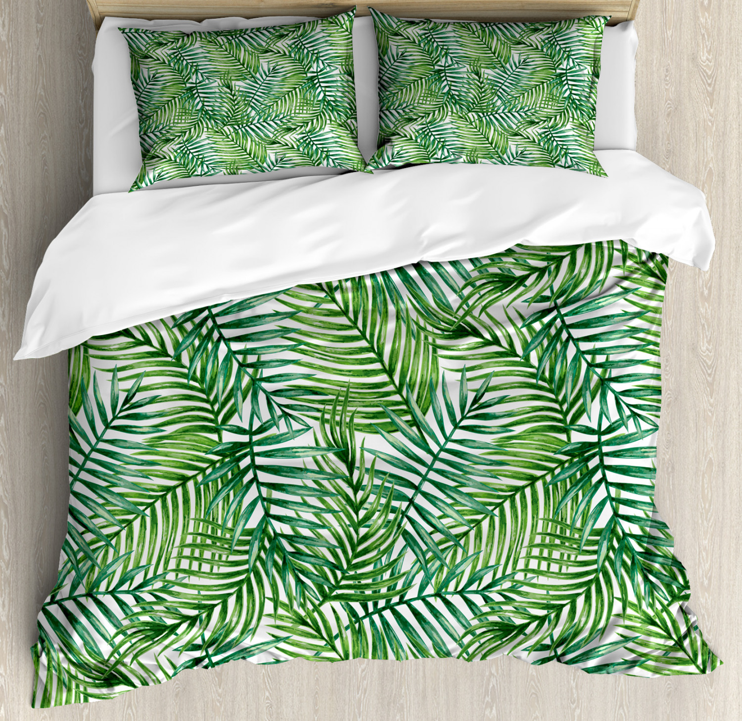 Leaf Duvet Cover Set With Pillow Shams Botanical Wild Palm Trees