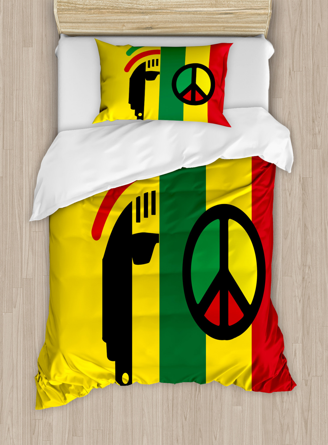 Rasta Duvet Cover Set With Pillow Shams Reggae Music Peace Symbol