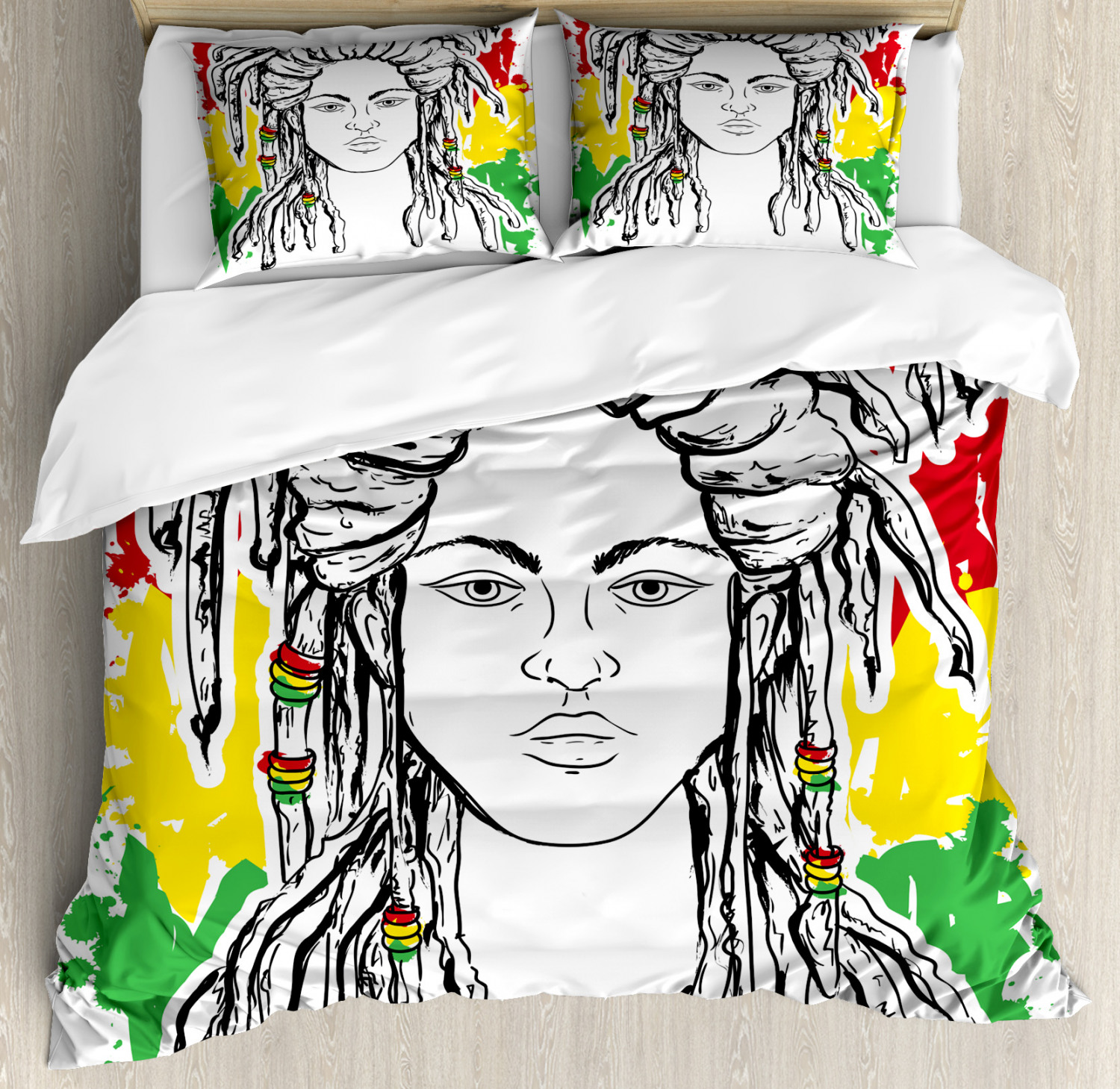 Rasta Duvet Cover Set With Pillow Shams Grunge Flag Colors Reggae